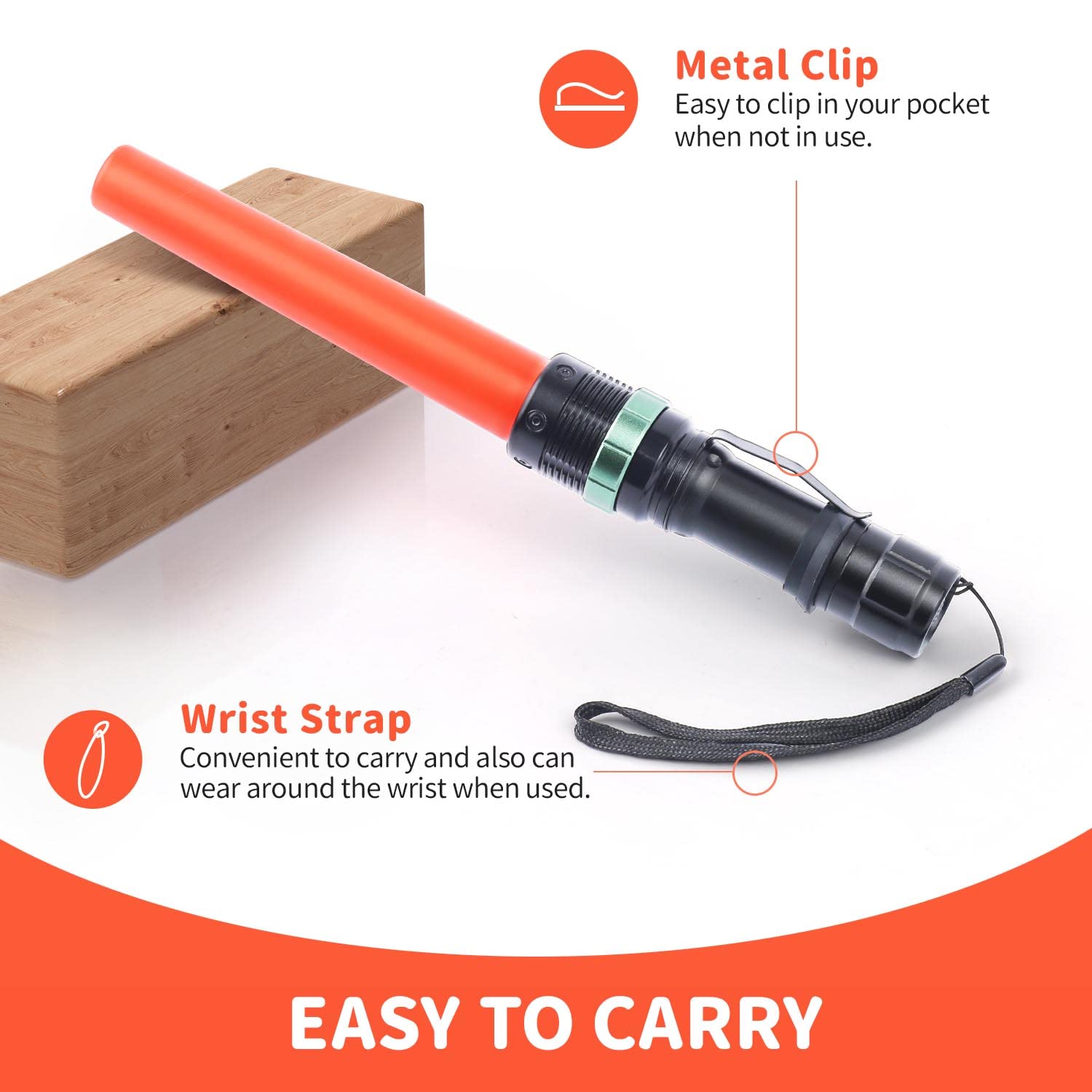 E-Riding 4 Pack 11 Inch Safety Traffic Control Wand Led Flashlight With Cones, Red Led Parking Wand With Wrist Strap And Side Clip For Traffic Directing