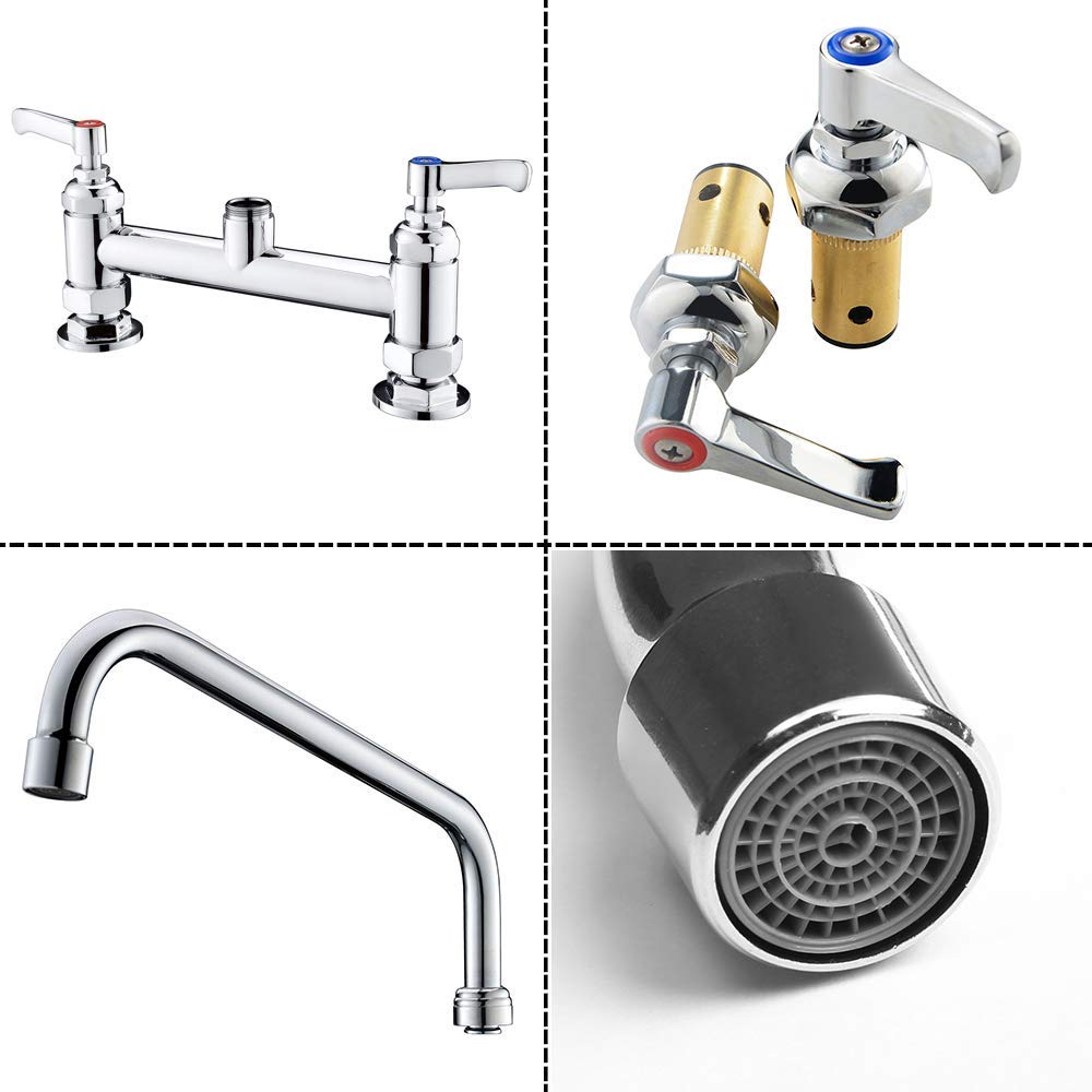 Ilezon Cwm Commercial Sink Faucet 8 Inch Center Commercial Faucets With 12 Inch Swviel Spout Deck Mount Faucet