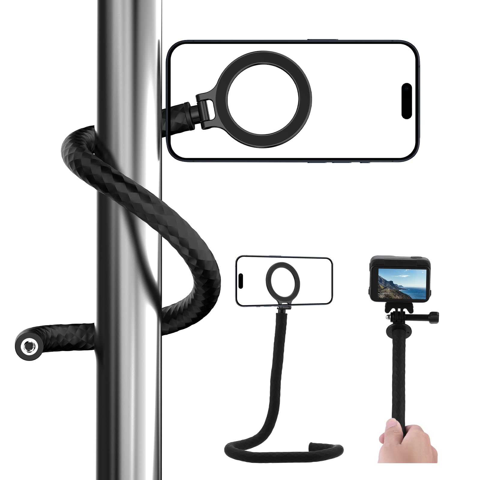 Brdrc Magnetic Phone Flexible Clamp Mount For Iphone 16/15/14/13/12, Gooseneck Magnet Phone Holder Tripod Stand Neck Holder Selfie Stick Pole For Gopro 13/12/11/10/9 Action 5 Pro Camera Accessroies