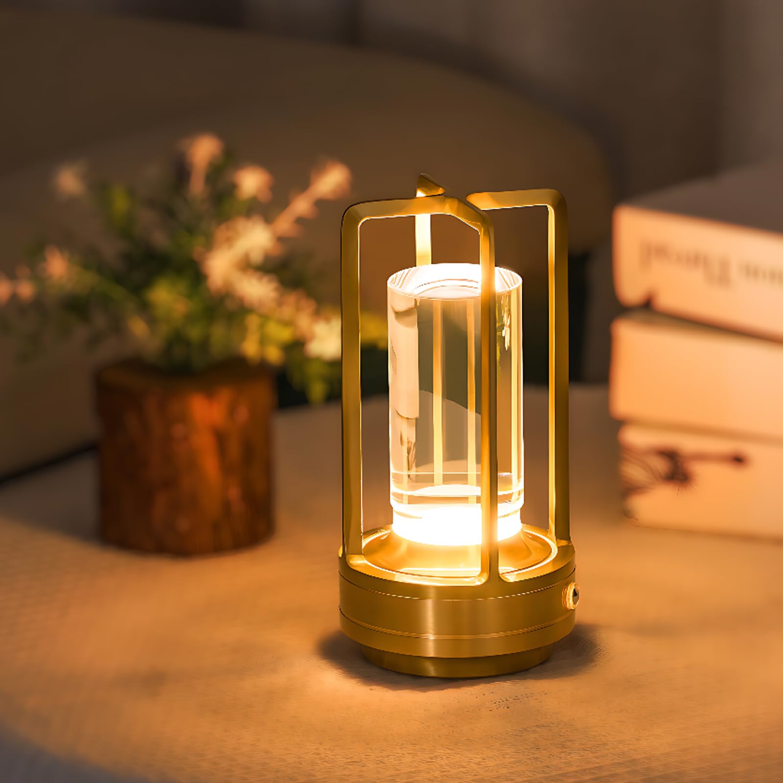 Umlaen Portable Metal Table Lamp Rechargeable Cordless Table Lamp, Battery Operated Cordless Lamp 3 Color Stepless Dimming Table Light For Restaurant Bedroom Bar Coffee Shop Camping