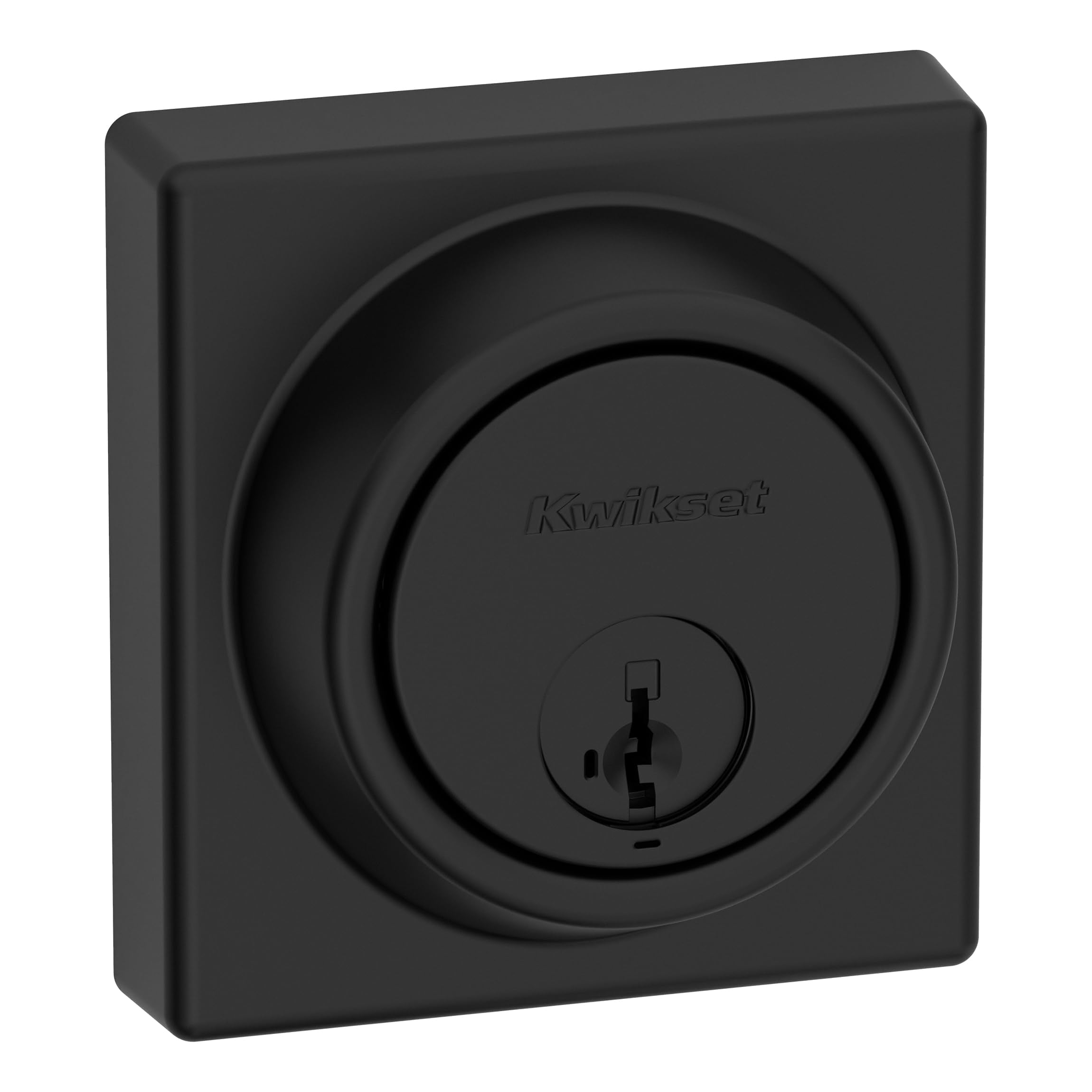 Kwikset 817 Deadbolt Lock, Matte Black Square Exterior Keyed Front Entry Door, Pick Resistant Smartkey Rekey Security, Single Cylinder Dead Bolt, With Microban Protection