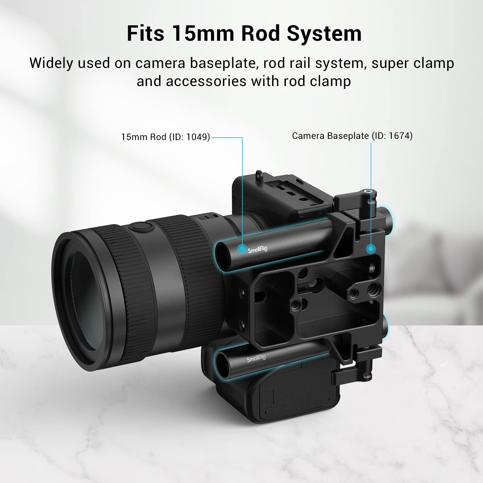 Smallrig 4 Inches (10 Cm) Black Aluminum Alloy 15Mm Rod With M12 Female Thread, Pack Of 2-1049