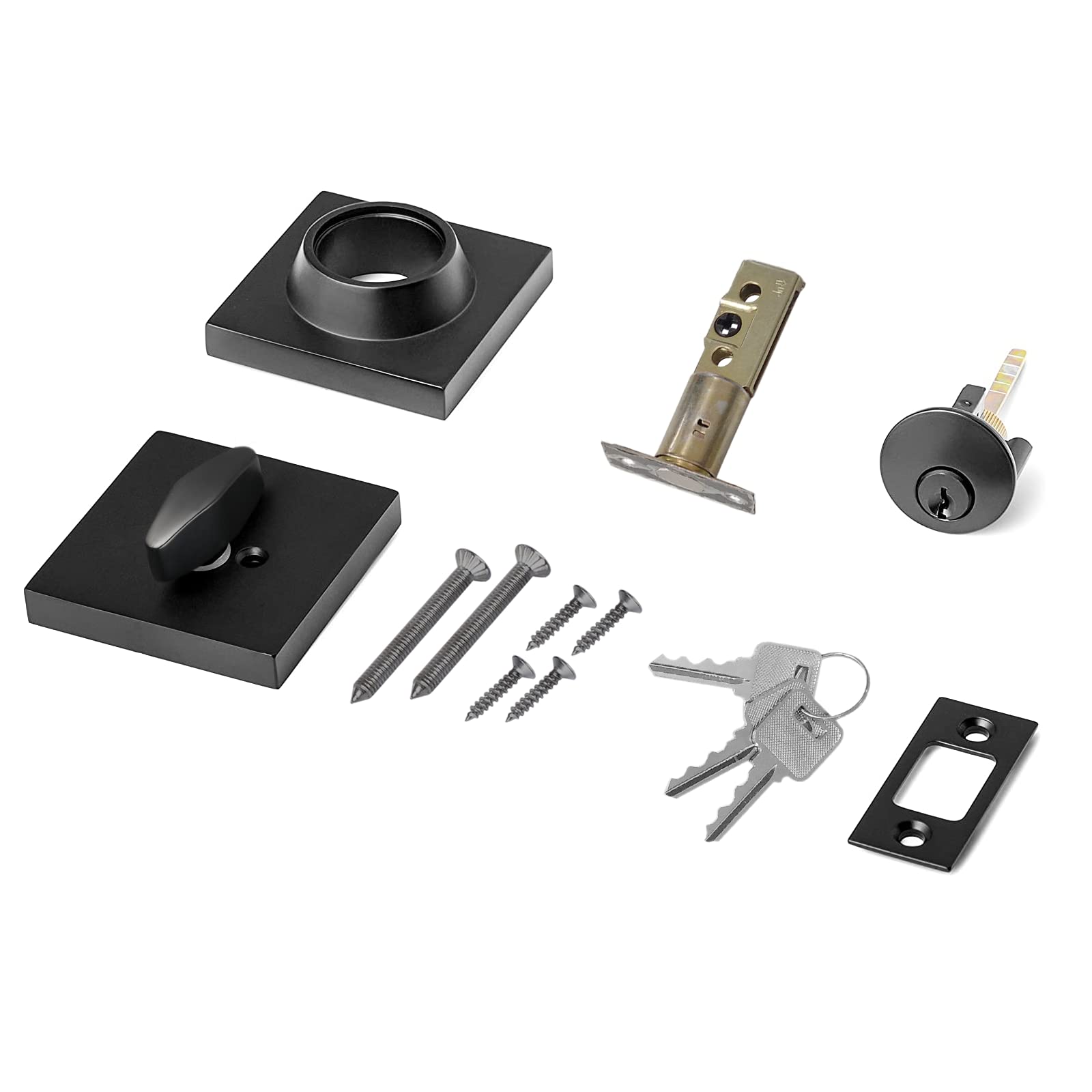 Toocust Square Single Cylinder Modern Deadbolt Lock With Keys, Matte Black Deadbolt For Front Door Entrance, Front Door Security Lock, Keyed 1 Side