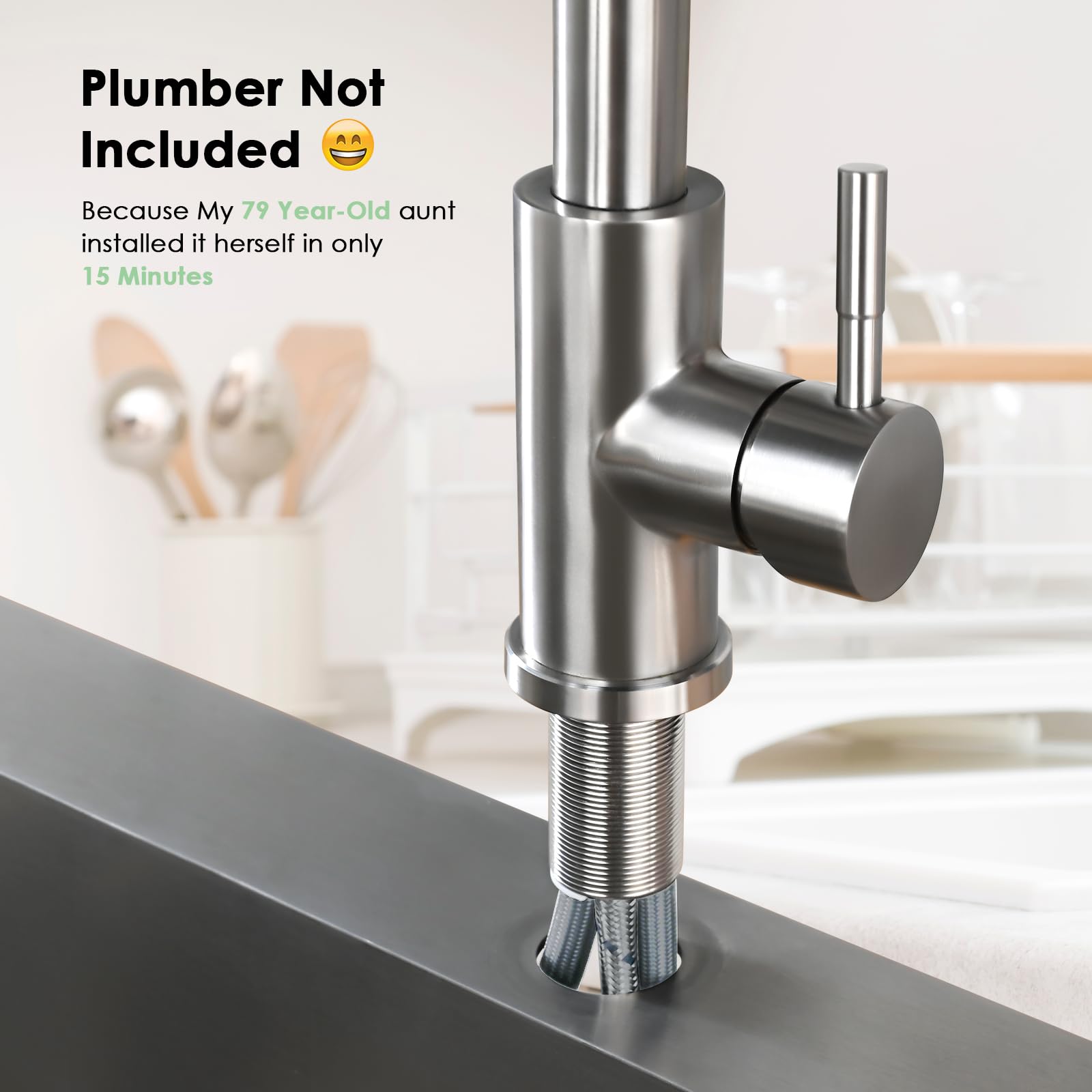 Jlerli Kitchen Faucet With Pull Down Sprayer, High Arc Brushed Nickel Single Handle Kitchen Sink Faucet, Stainless Steel, 3 Mode(Stream/Spray/Pause), 360° Swivel, Grifos Para Fregaderos De Cocina
