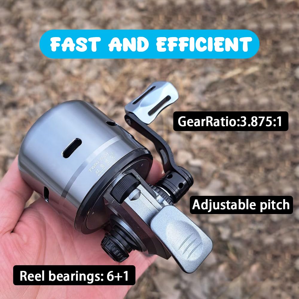 Ameyxgs Mpx39 Bowfishing Reel For Archery Hungting Bow Fishing, Stainless Steel And Aluminium, Left/Right Reversible Handle, 3.875:1 Gear Ratio, Strong Line 4# 85 Yards 0.32Mm/50Lb