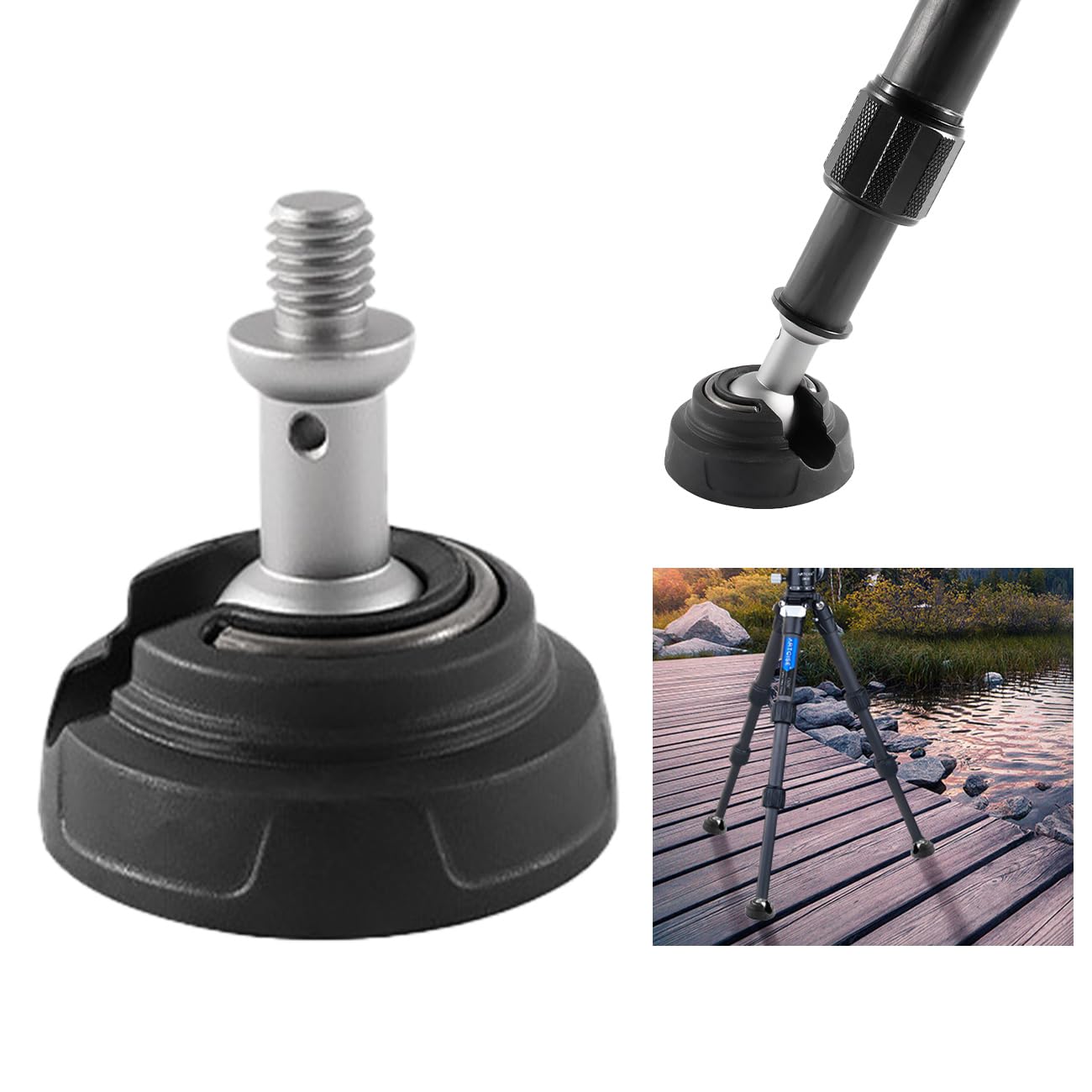 Elictech Anti-Slip Rubber Tripod Foot Pad Spikes Compatible With 3/8 Inch 50Mm Diameter Thread Tripod Feet Protector Replacement 360° Rotating Rubber Cap For Metal Spike Feet