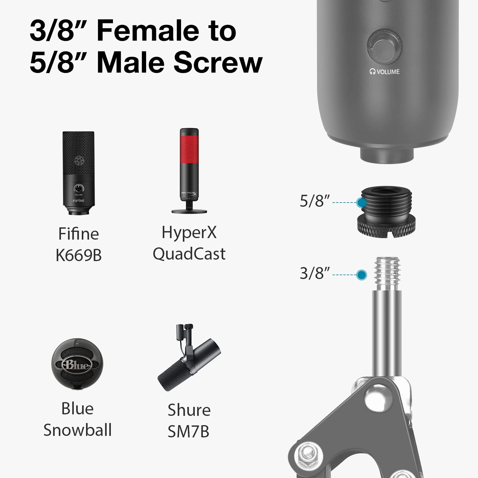 Innogear Mic Boom Arm With Cable Management & 8 Pieces Mic Stand Adapter For Microphone Stand Boom Arm Mic Clip Shock Mount Camera Tripod Webcam
