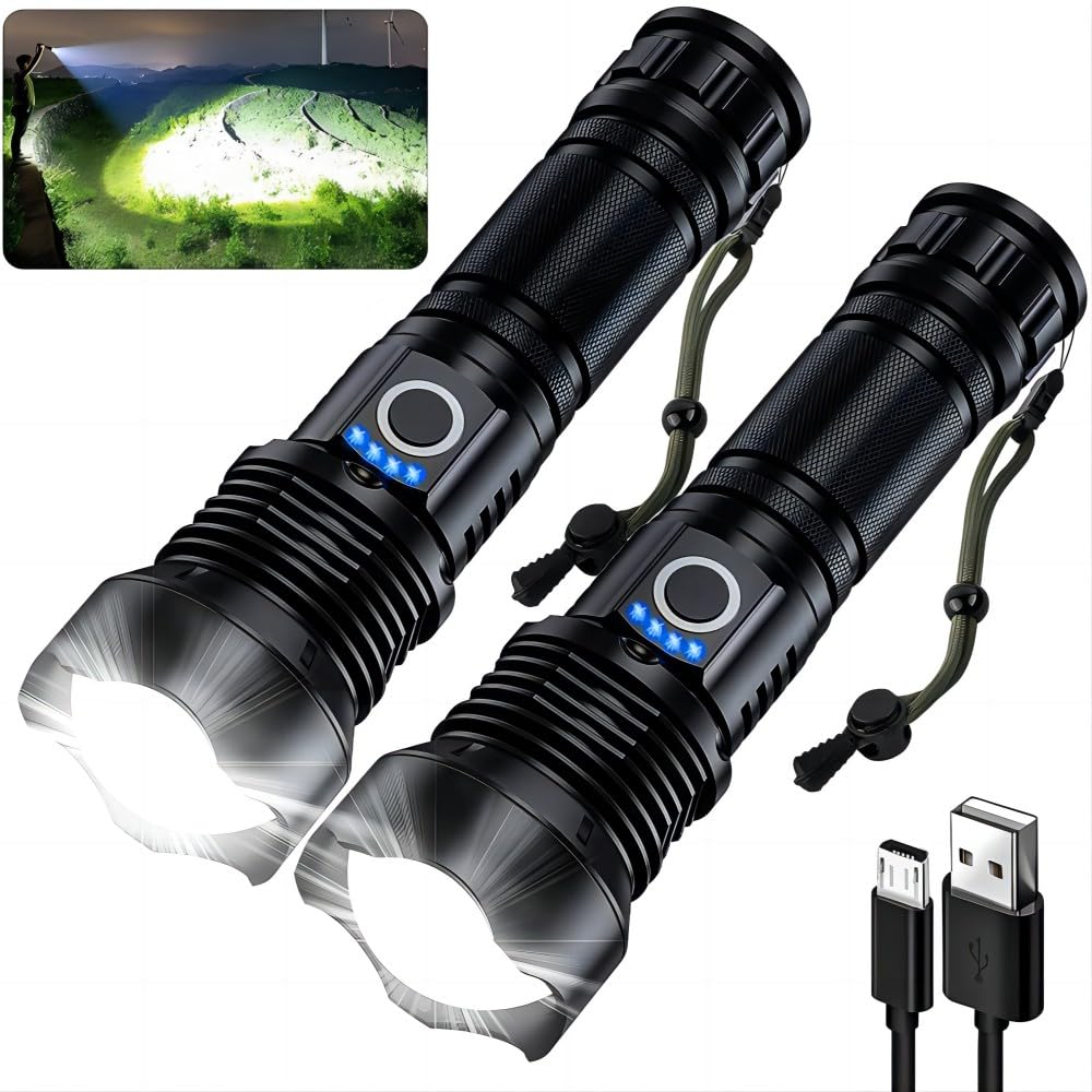 Milaoshu Rechargeable Flashlights 990,000 High Lumens - 2 Pack, Super Bright 12 Hours Long Life Led Flashlight With 5 Modes, High Powered Flash Light For Home, Outdoor