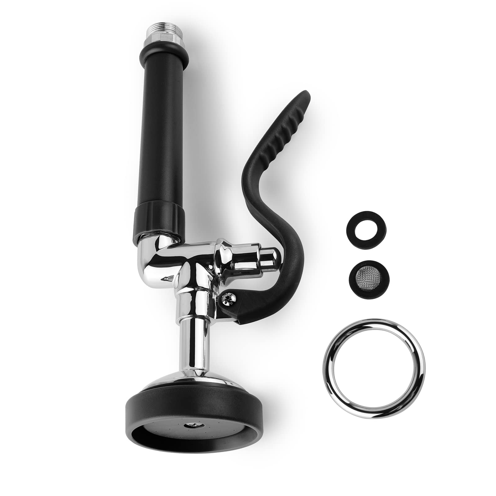 Fauaid Pre Rinse Sprayer Commercial Sink Sprayer Head,1.42Gpm Spray Valve Dish Nozzle With Ergonomic Handle, Commercial Faucet Parts For Commercial Kitchen Faucet,Chrome Finished（Black）