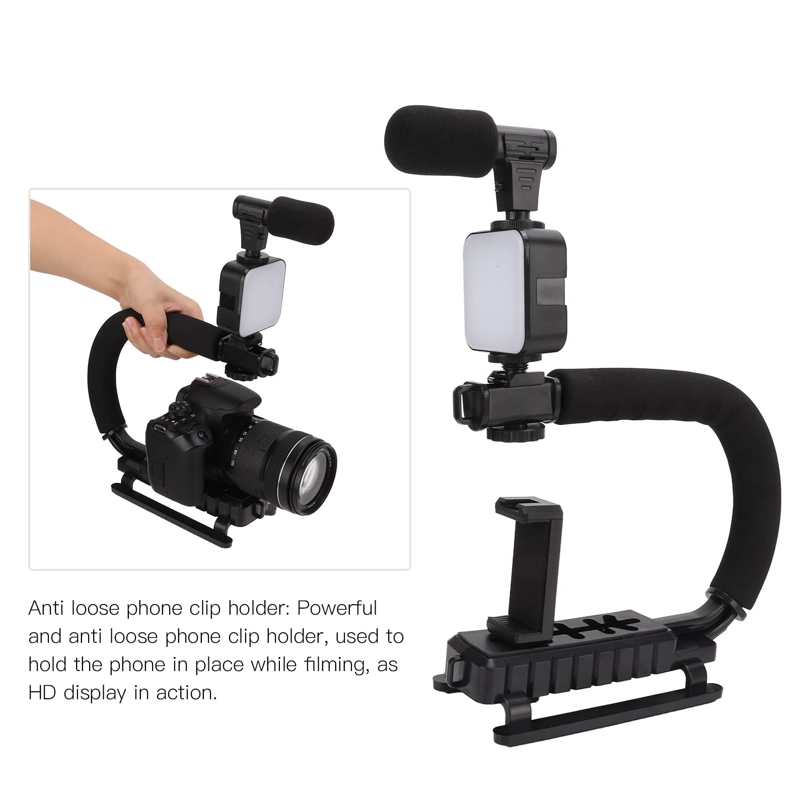 Byged Handheld Video Camera Stabilizer, Portable U Shaped Bracket With Led Light Microphone, Prevent Shaking When Shooting, For Slr Camera, Mobile Phone, Digital Camera, Video Recorder