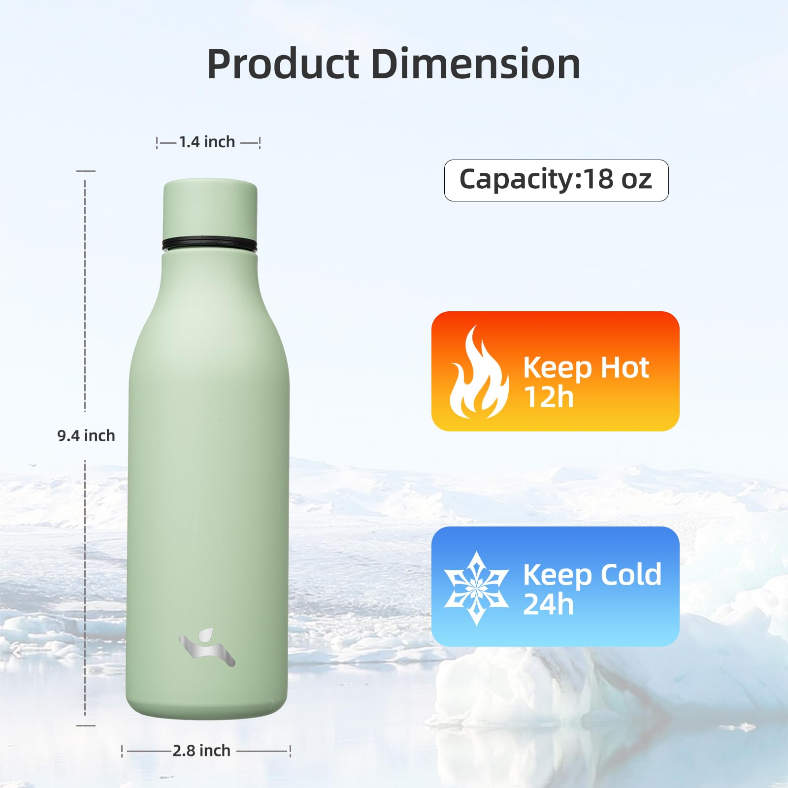 Insulated Water Bottle With Strap,18 Oz Double Wall Stainless Steel Vacuum Bottles Metal