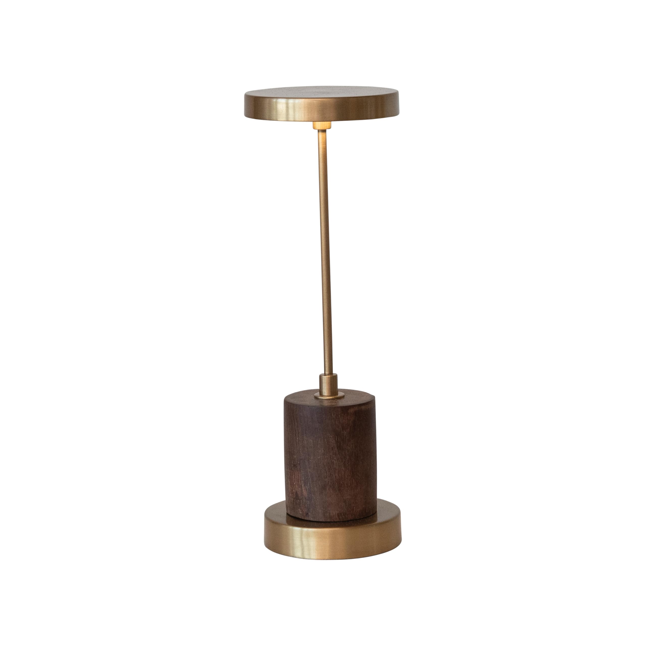 Creative Co-Op Metal And Mango Wood Led Table Lamp With Touch Sensor In Antique Brass Finish, Gold