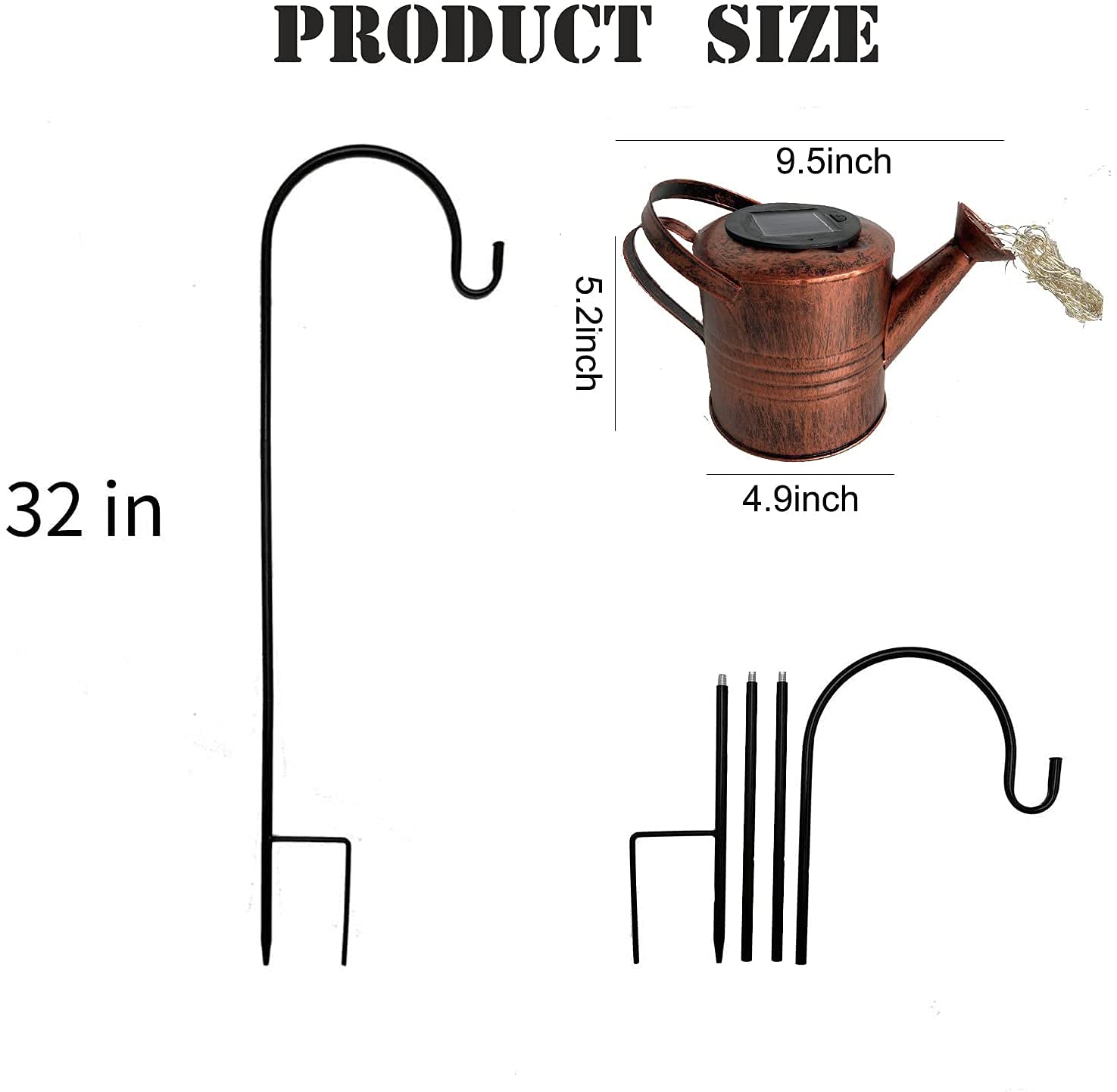 Asdfg Watering Can Led String Lights - Stars Solar Shower Garden Lamp Decoration Waterproof Fairy Solar Light Ornament Copper Wire Bee Day Outdoors Hanging String Lamps Lawn Path(With Bracket)