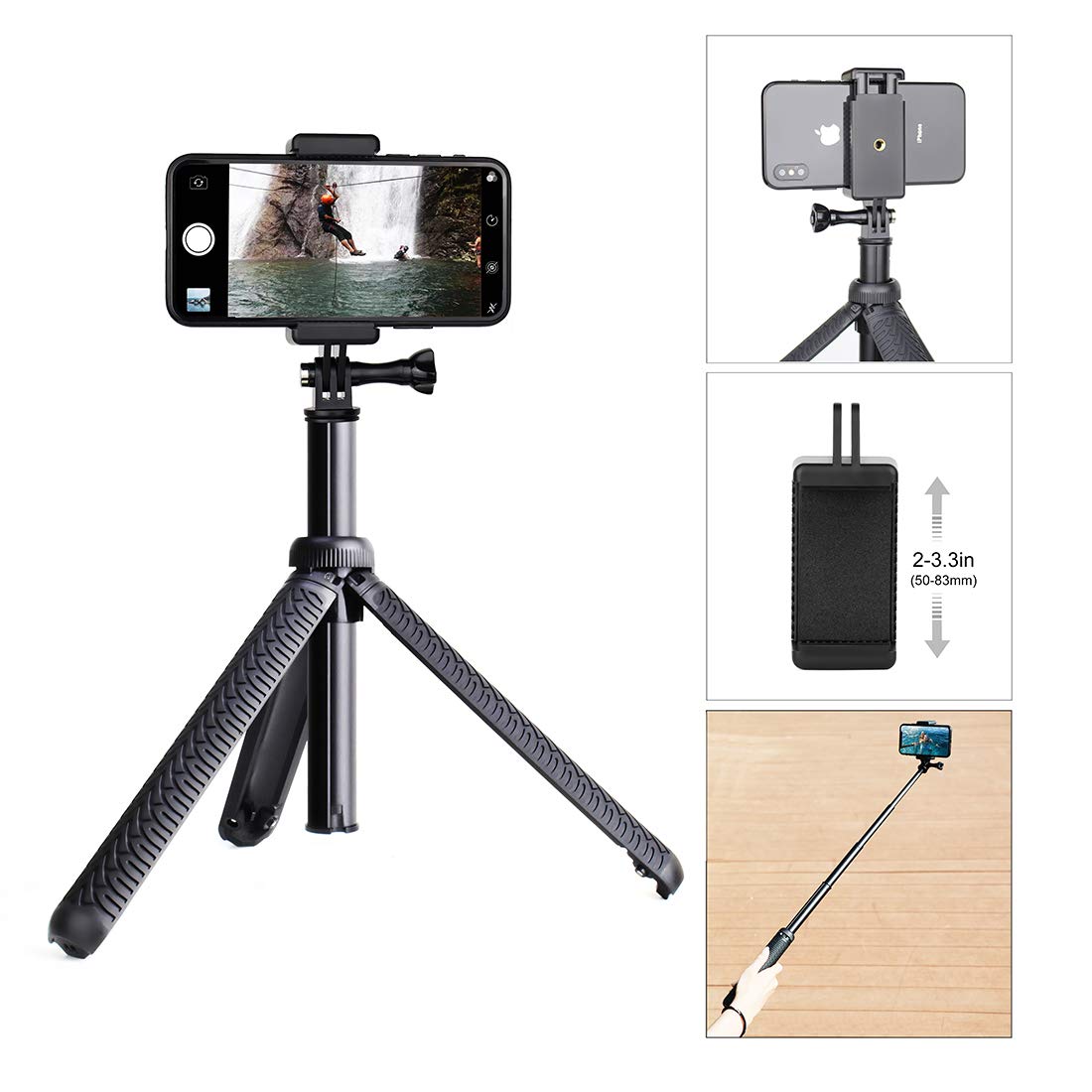 Qiuniu Extendable Selfie Stick/Handgrip/Monopod/Tripod For Gopro Hero 13 12 11 10 9 8 7 6 5 4 3 2 Session 2018, Acaso, Ek5000 Ek7000/Sjcam Sj4000 Sj500 Action Cameras, Cell Phones, Compact Digital Cameras