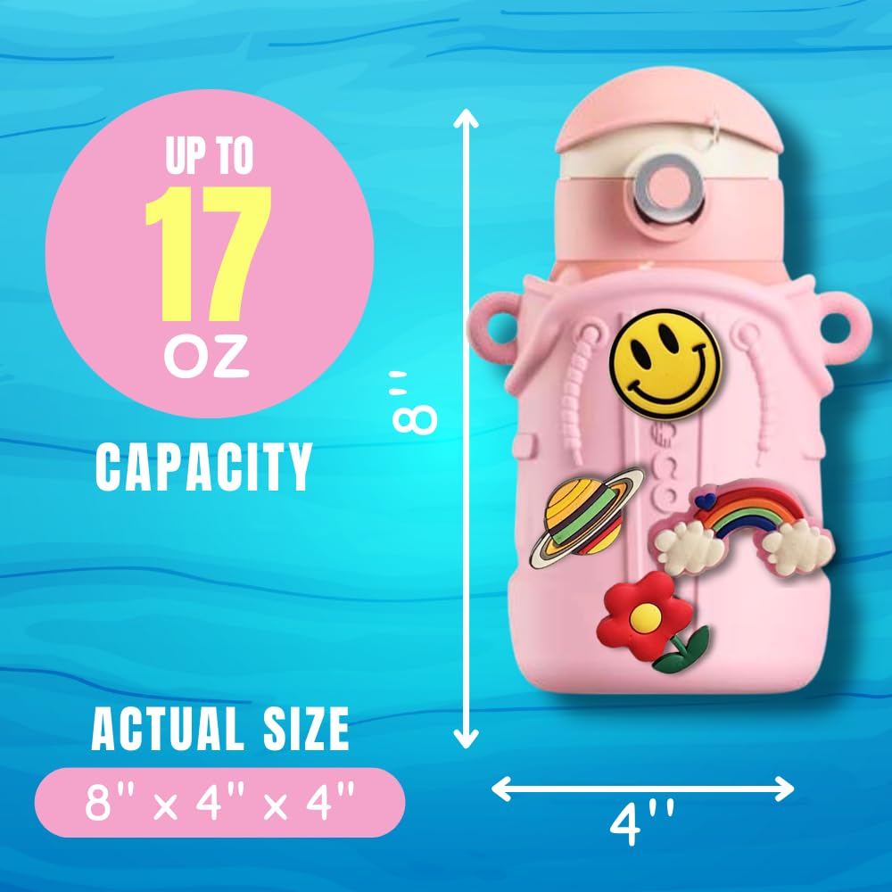 Fun Charm Kids Water Bottle With Silicon Sleeve - Kids Water Bottles For School Boys Girls, Thermal