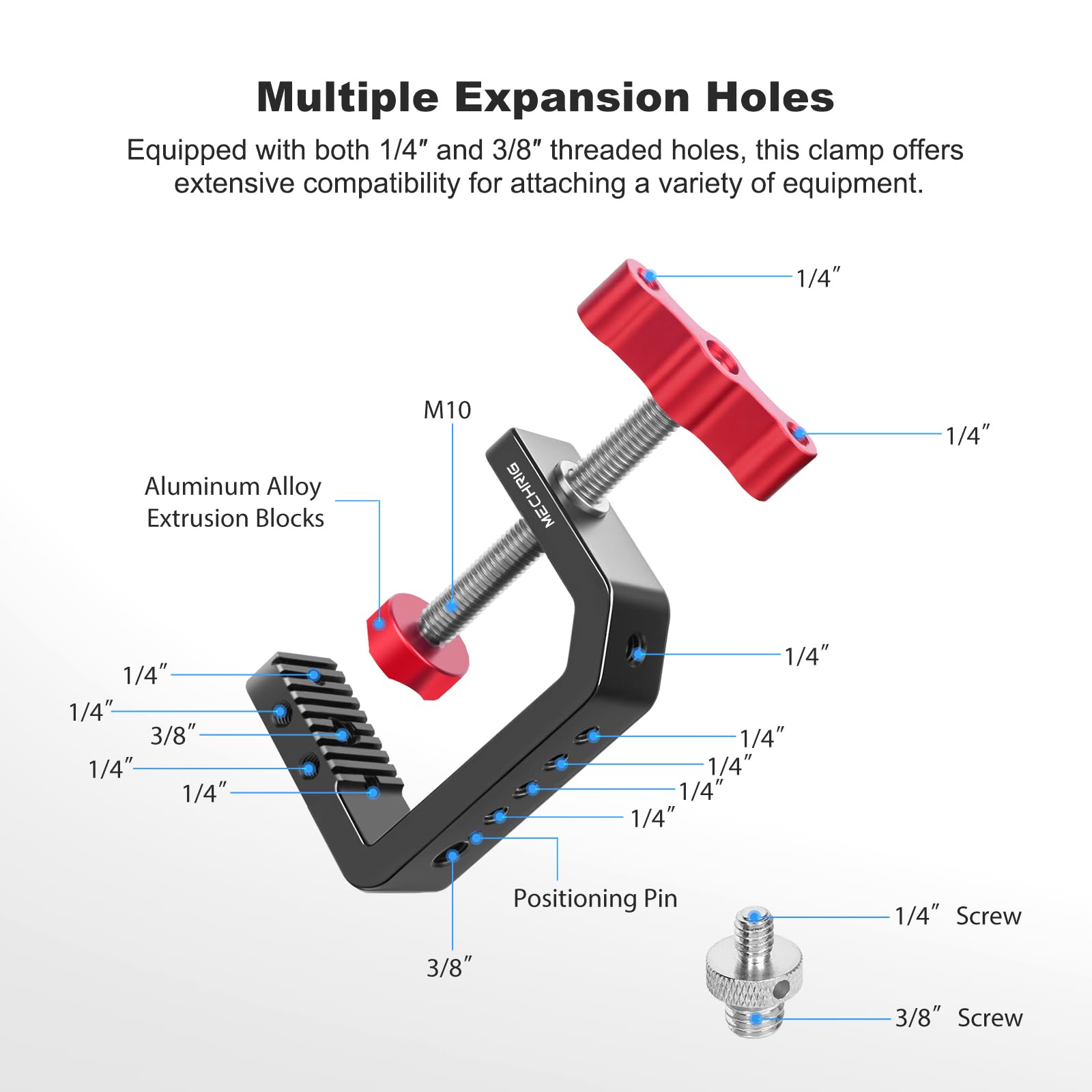 Mechrig C Clamp Desk Camera Mount, Aluminum Table C-Clamp With 1/4" 3/8" Thread, Desktop Dslr Mount For Photo Studio Video Camera, Light Stand, Desk, Rods, Shelves, Bike, Max Clamp 2.36" (6)