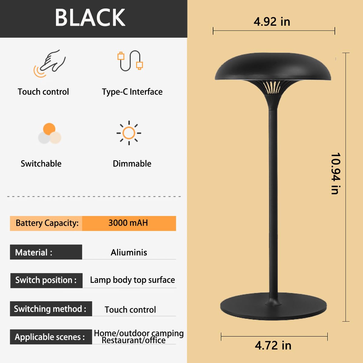 Aokzxc Table Lamp For Bedroom, Touch Lamps For Nightstand, Dimmable Bedside Mushroom Lamp For Night Stands