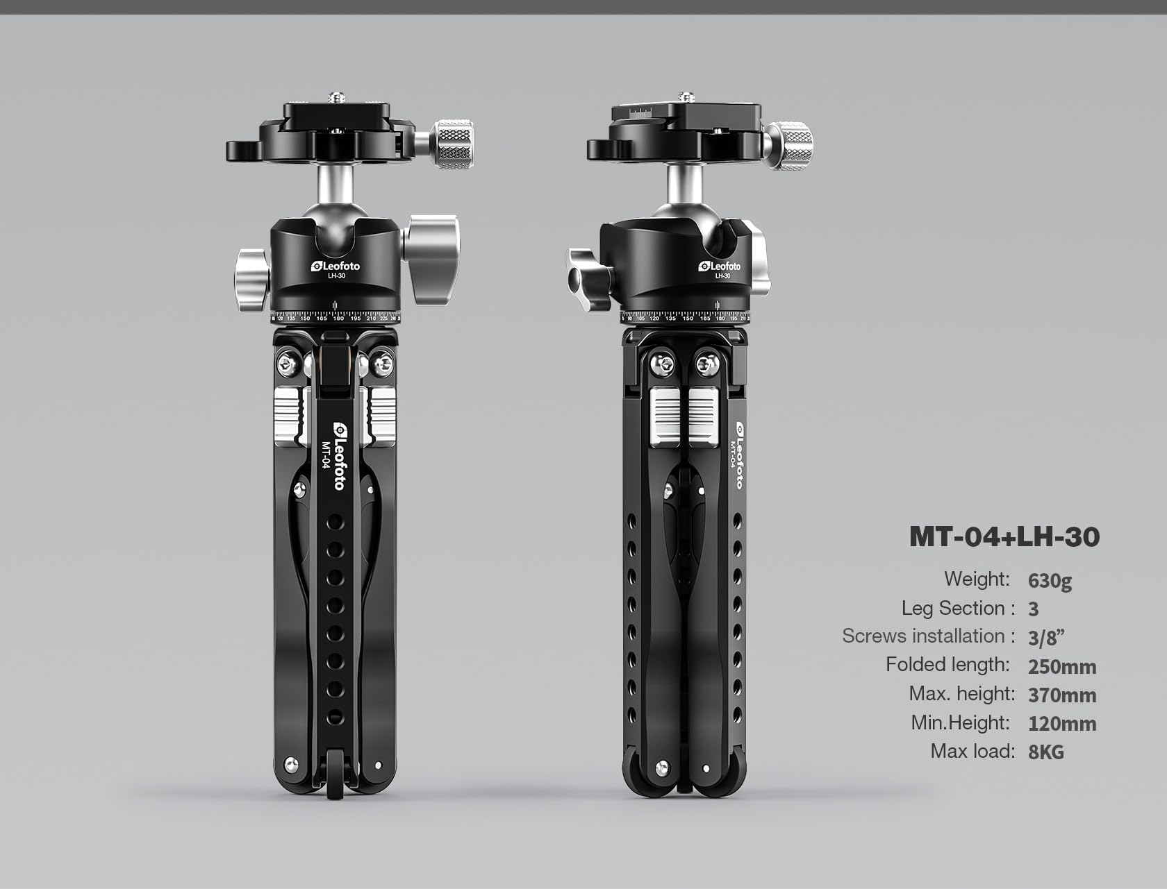 Leofoto Mt-04 Tabletop Tripod, Aluminum Mini Tripod, 3 Leg Sections, Foldable Leg, Portable And Compact, 1/4" Accessories Thread, 3/8" Mounting Stud (Mt-04+Lh-30)
