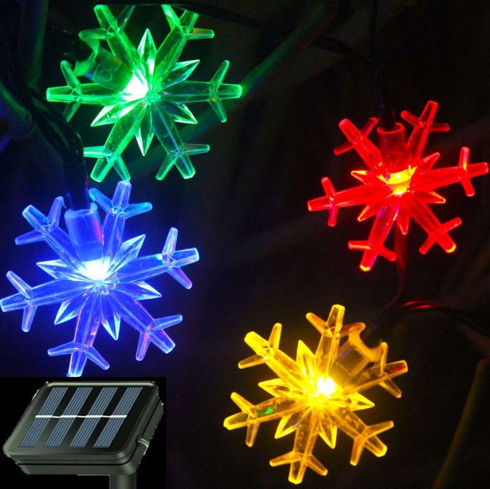 Inngree Solar Christmas Fairy String Lights 20 Ft 30 Led 8 Modes Solar Snowflake Outdoor Waterproof Powered String Lights For Garden Patio Yard Home Christmas Tree Parties(Multicolor)