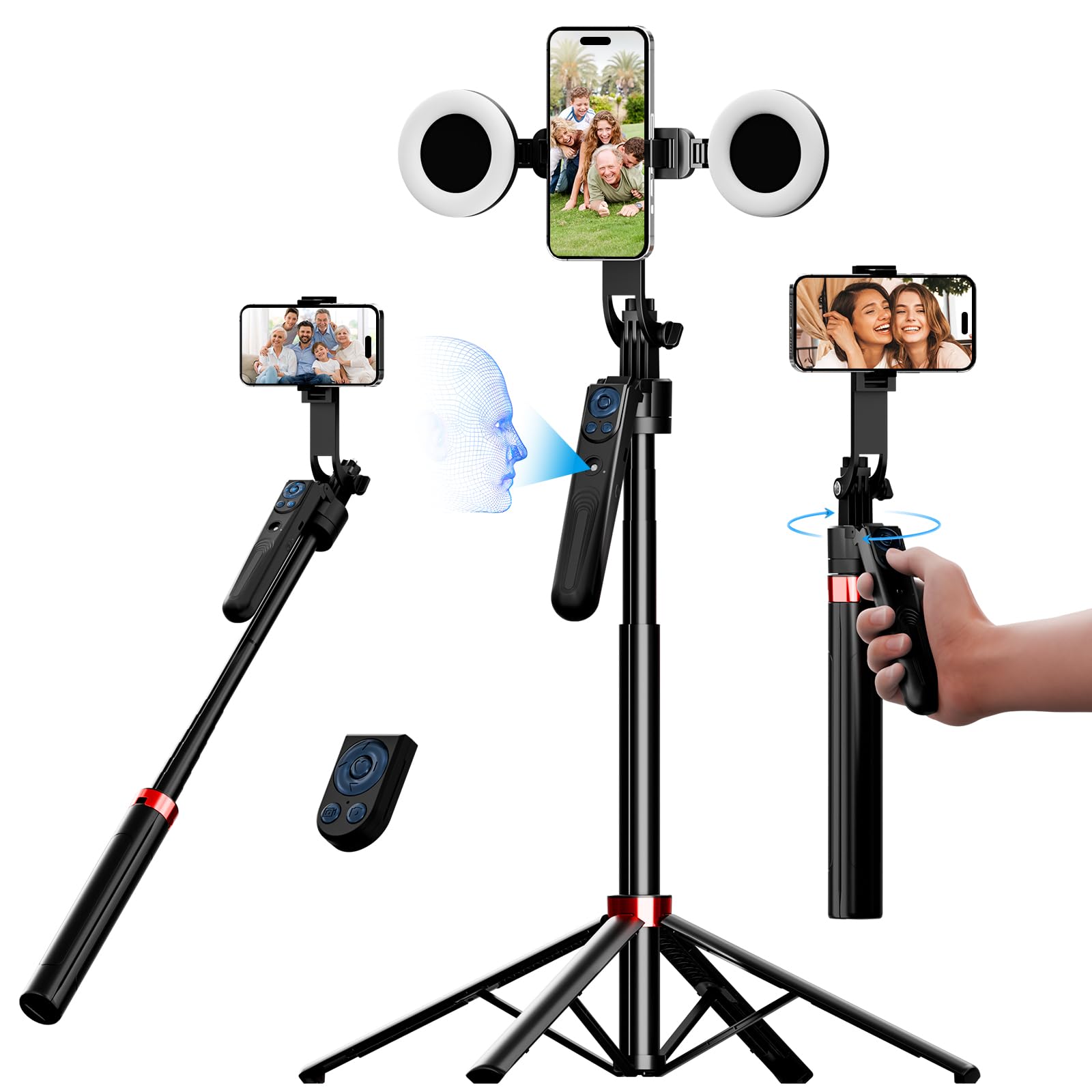 Senwow 70" Auto Face Tracking Tripod For Iphone, 360 Rotation Travel Selfie Stick Mount With Remote, Gesture Control And Fill Light, Motion Sensor Phone Tripod For Tiktok Youtube Video Vlog Recording