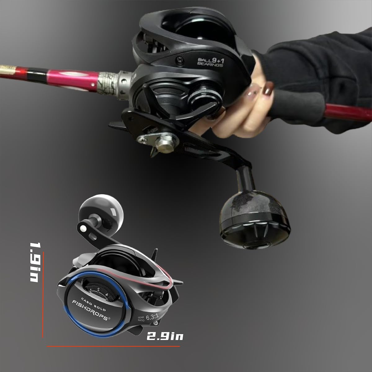 Fishdrops Baitcaster Reel 9+1 Ball Bearings Anti-Corrosion Baitcasting Fishing Reel Magnetic Brake System Bait Caster Reel High Speed Gear Ratio 6.3:1 Ultra Smooth Fishing Reel