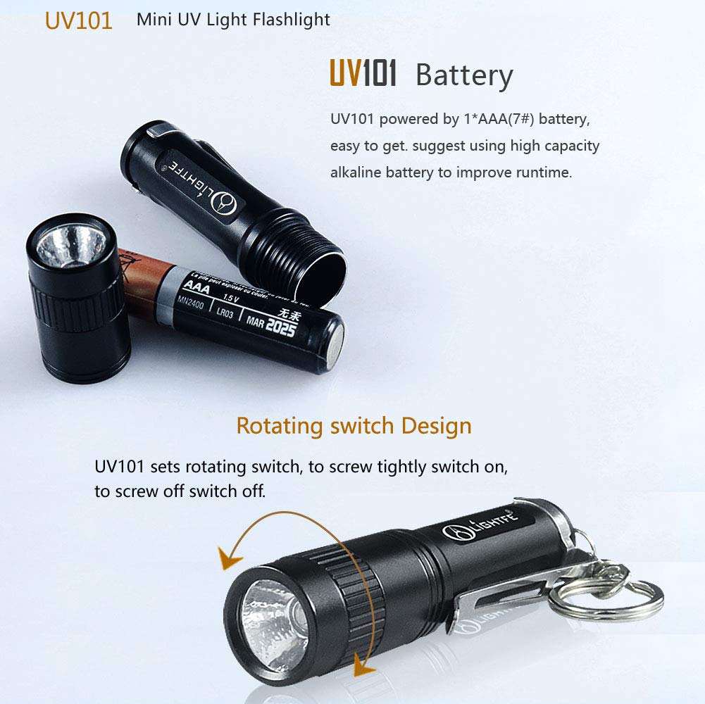 Ing Light Lightfe Uv101 365Nm Flashlight Led Purple Light Identification Handheld Black Uv Torch Aaa Battery For Glue, Pet Urine, Counterfeit Money, Resin… (Led-Uv101-365Nm)