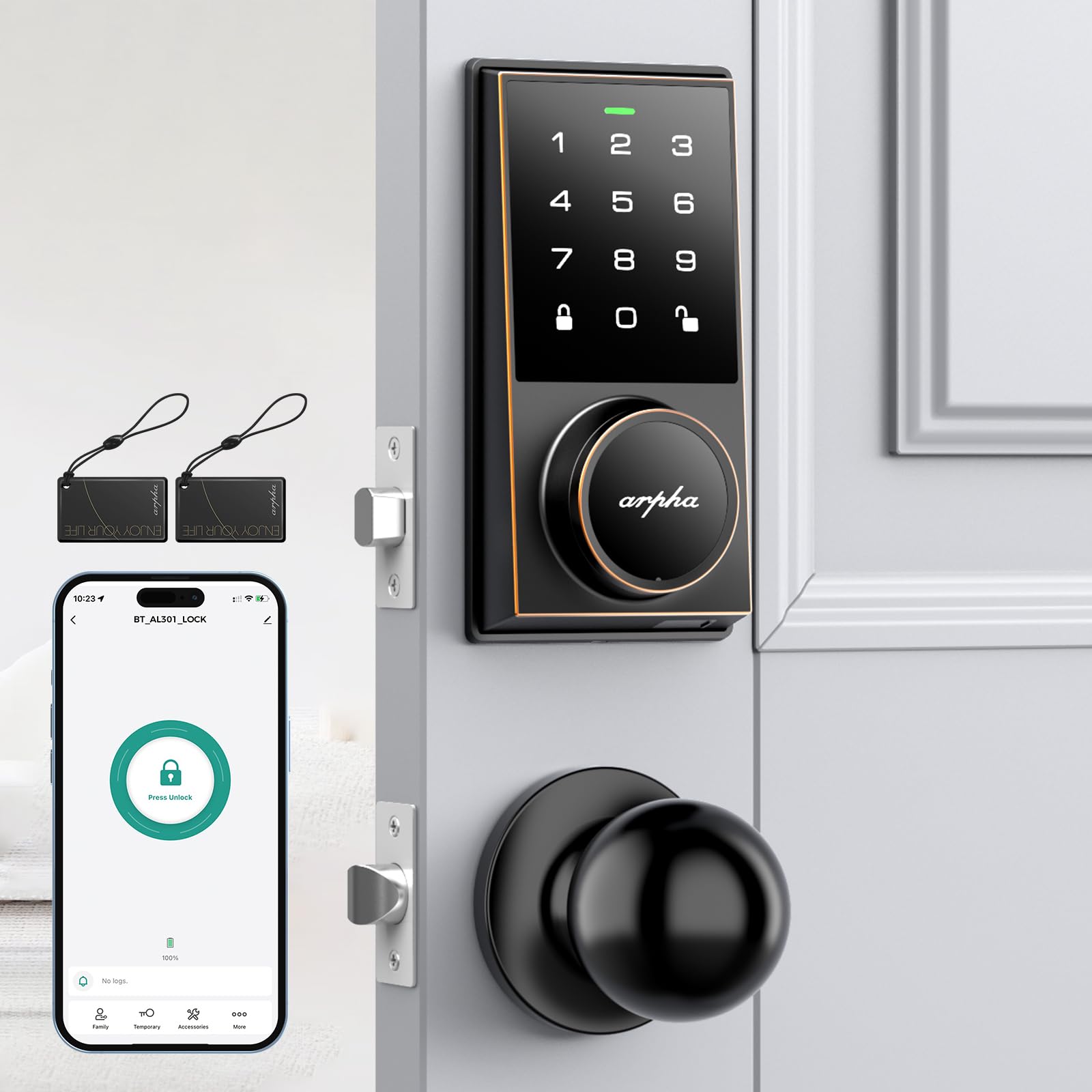 Arpha Keyless Entry Door Lock Deadbolt With Handle Set, 5-In-1Electronic Door Locks Deadbolt, 5 Ways To Unlock, 100 User Codes, Auto-Locking, Ip54 Waterproof, Easy To Install