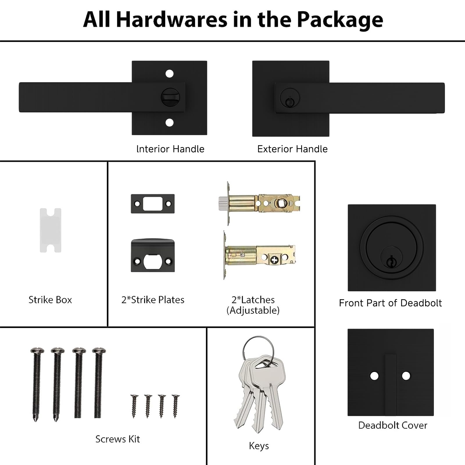 Haidms Black Exterior Door Lock Set With Deadbolt, Front Door Handle And Deadbolt Set, Entry Door Locksets, Matte Black Heavy Duty Zinc-Alloyed Front Door Lock Set