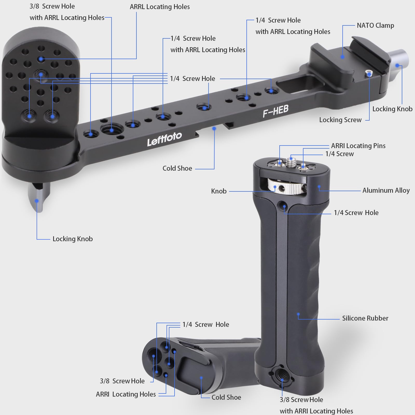Leftfoto Gimbal Adjustable Silicone Sling Handgrip+Stabilizer Handle Extension Bracket Kit,For Dji Rs2/ Rs3 Pro/ Rs3 Mini/Zhiyun Weebill-S Gimbal Stabilizer,With Nato Clamp
