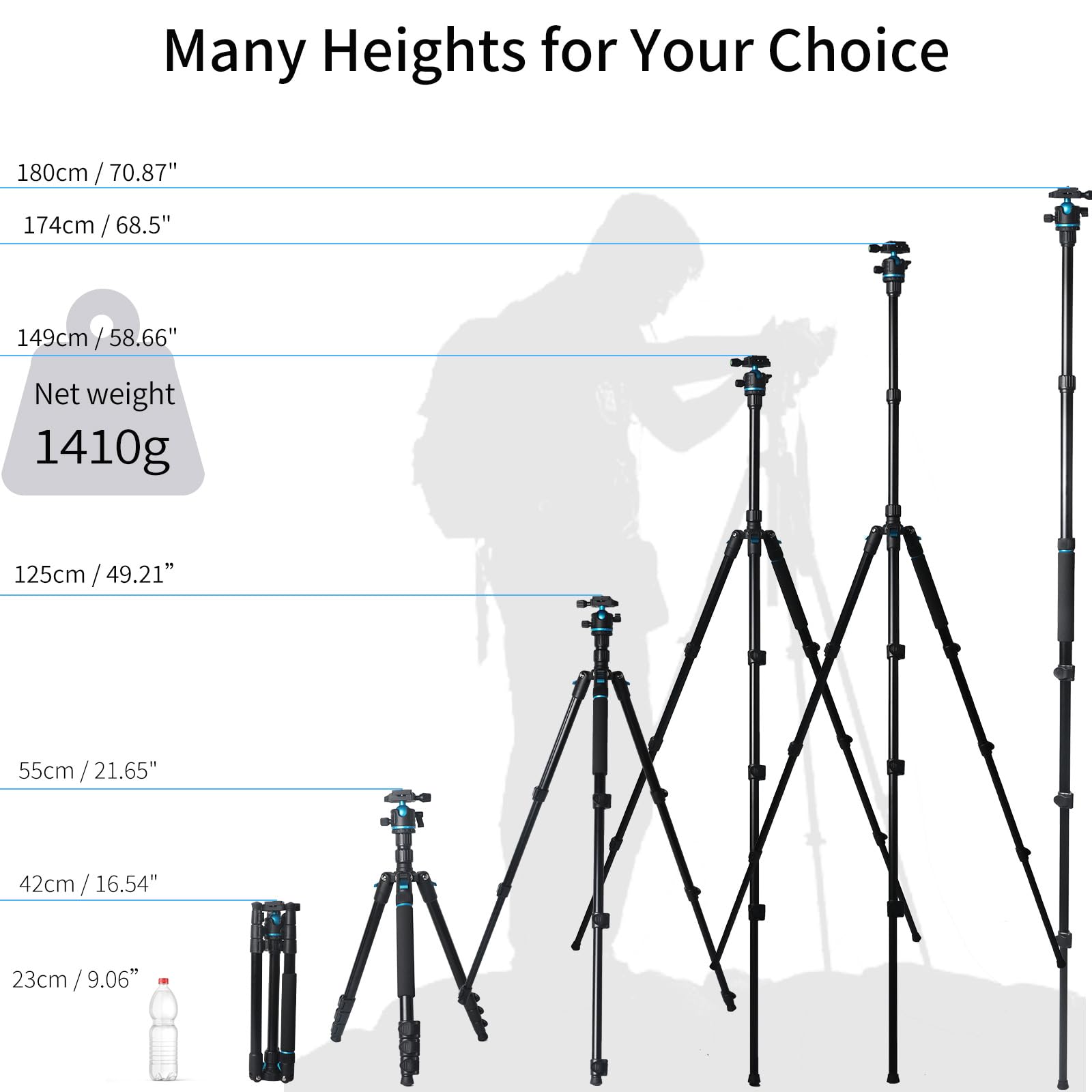 Jafuqaw Camera Tripod,68" / 174Cm Lightweight Travel Tripod & Monopod With 360°Ball Head Payload 15 Lbs,Adjustable Height From 17" To 68" Professional Tripod For Dslr Camera Shooting