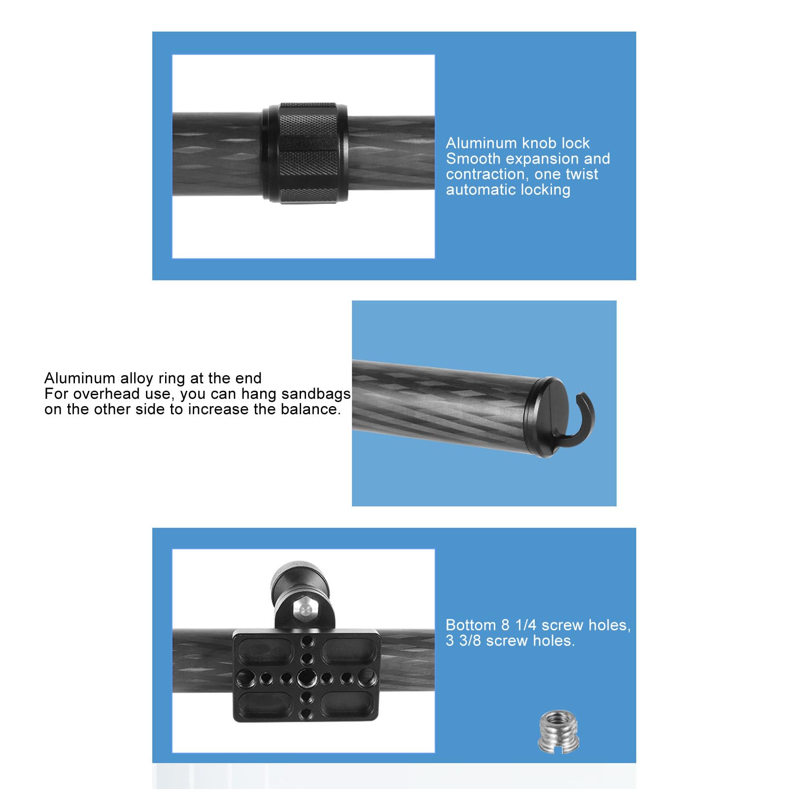 Dilwe Tripod Extension Arm, Horizontal Centre Column Boom 44.5In Extender, 360° Rotatable Aluminum Alloy Swivel Lock, Tripod Boom Arm For Overhead Photography