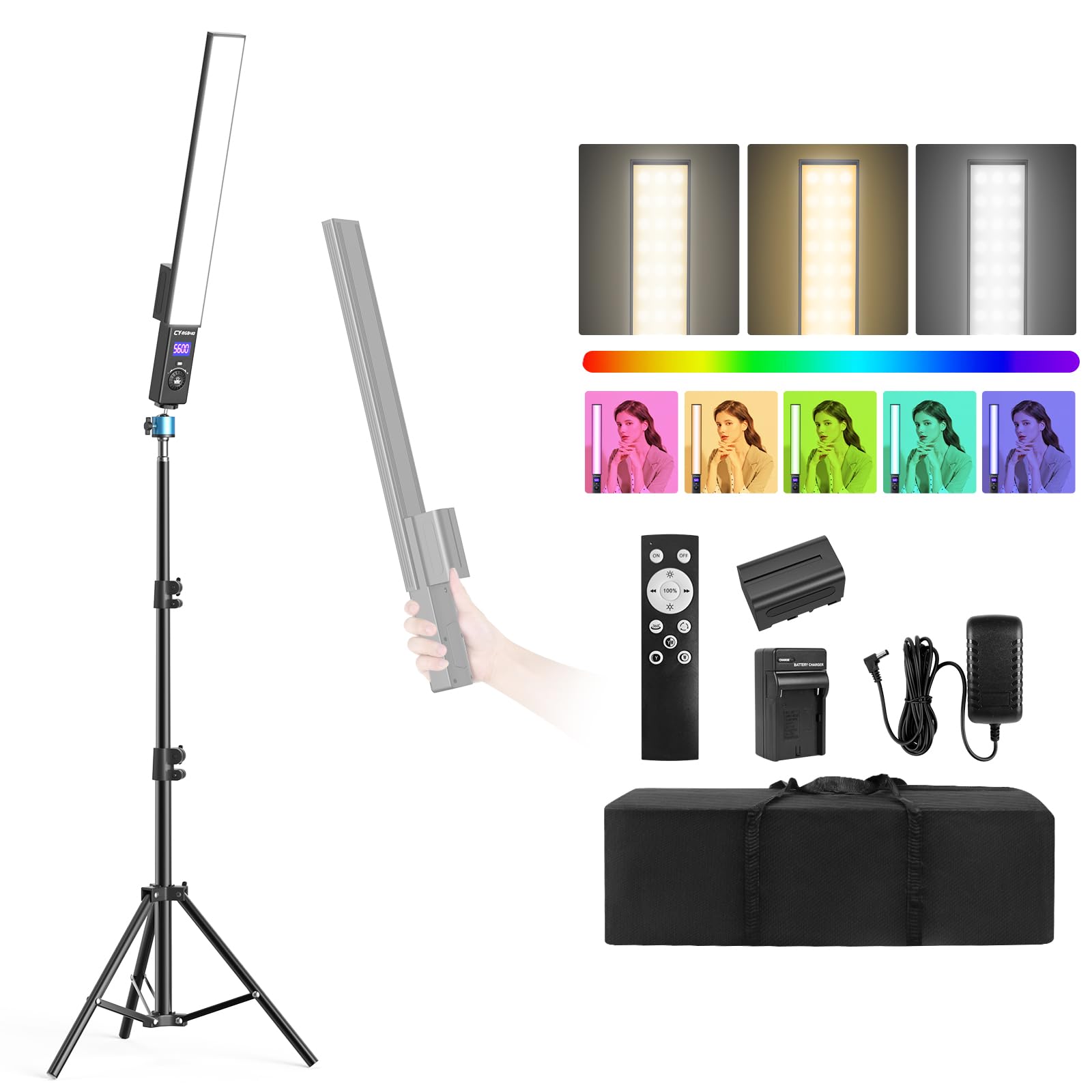 Sedgewin Led Video Light Battery Powered Photography Light Portable Handheld Wand,Dimmable 3000-6000K Photo Studio Light Kit With 6600Mah Li-Ion Battery And Adjustable Tripod Stand For Live Streaming, Youtube