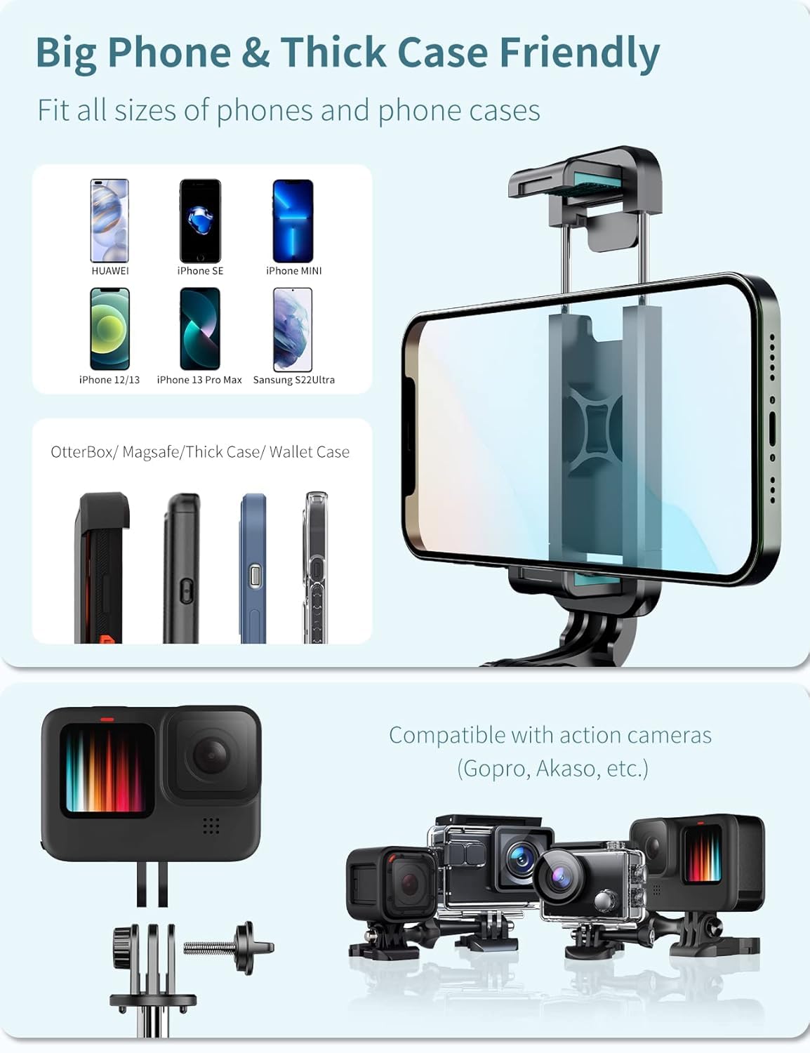 Kzomkzoo Selfie Stick Tripod With Detachable Wireless Remote, 4 In 1 Extendable Portable Selfie Stick & Phone Tripod Stand Compatible With Gopro, Iphone/Samsung/Huawei