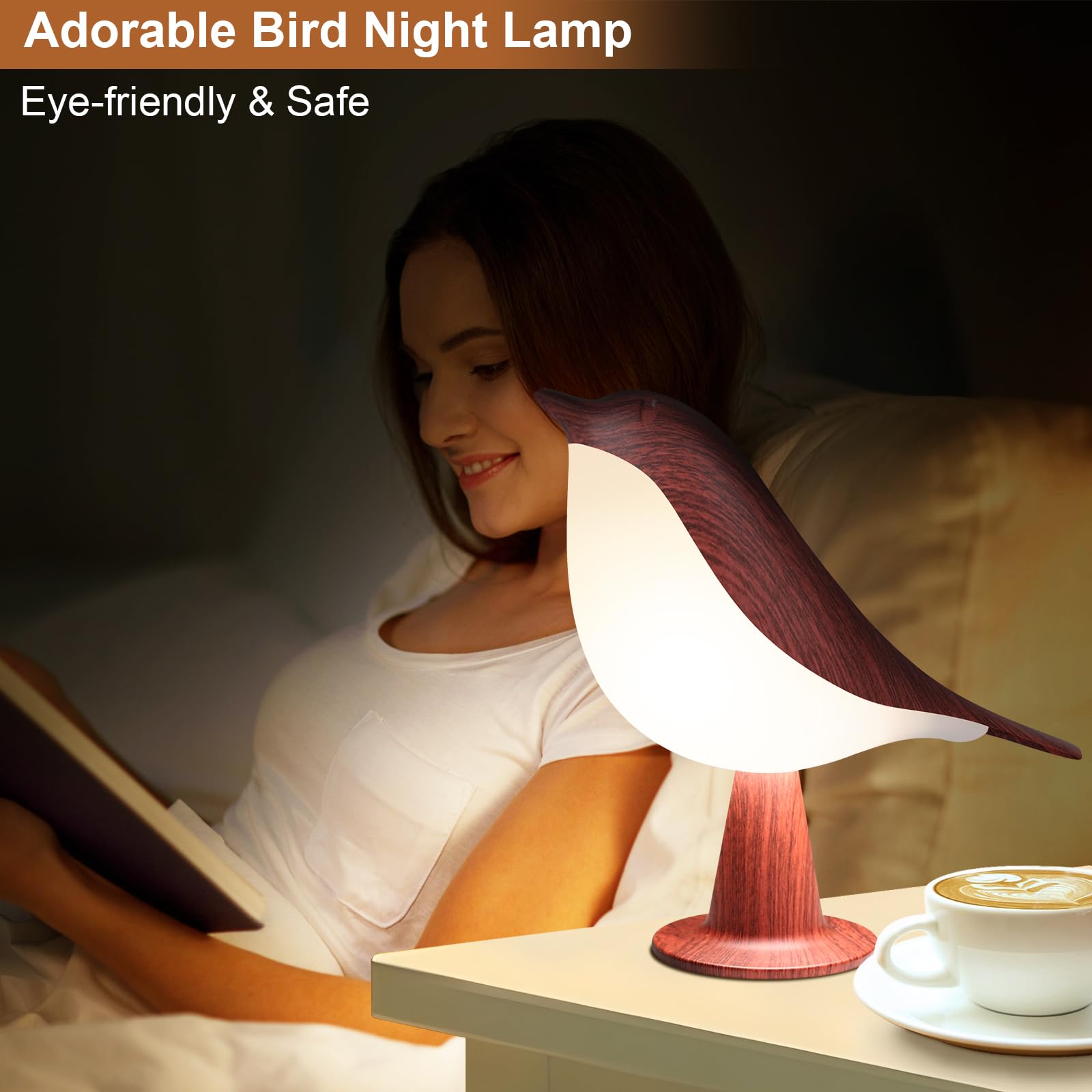 Vomii 2 Pack Touch Bird Table Lamp, Small Cordless Desk Lamp, 3 Color Temperature With Dimmable Birghtness, Cute Night Light Built In 2600Mah Rechargeable Battery For Bedroom Bedside Nightstand Office Decor