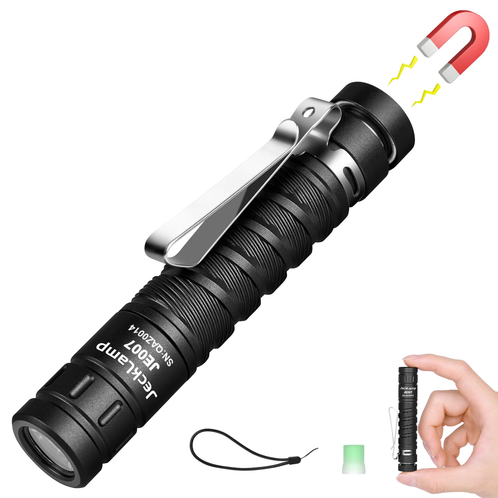 Jecklamp Aaa Battery Edc Flashlight, 550 High Lumens Magnetic Flashlight With Clip, 4 Modes Mini Flashlight, Pocket Flashlight For Working, Camping（Battery Included）