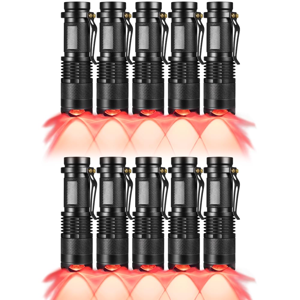Raysoar 10 Pack Red Light Flashlight, 3 Modes Red Lde Flashlight Red Flashlight For Astronomy, Night Observation And Outdoor Activities
