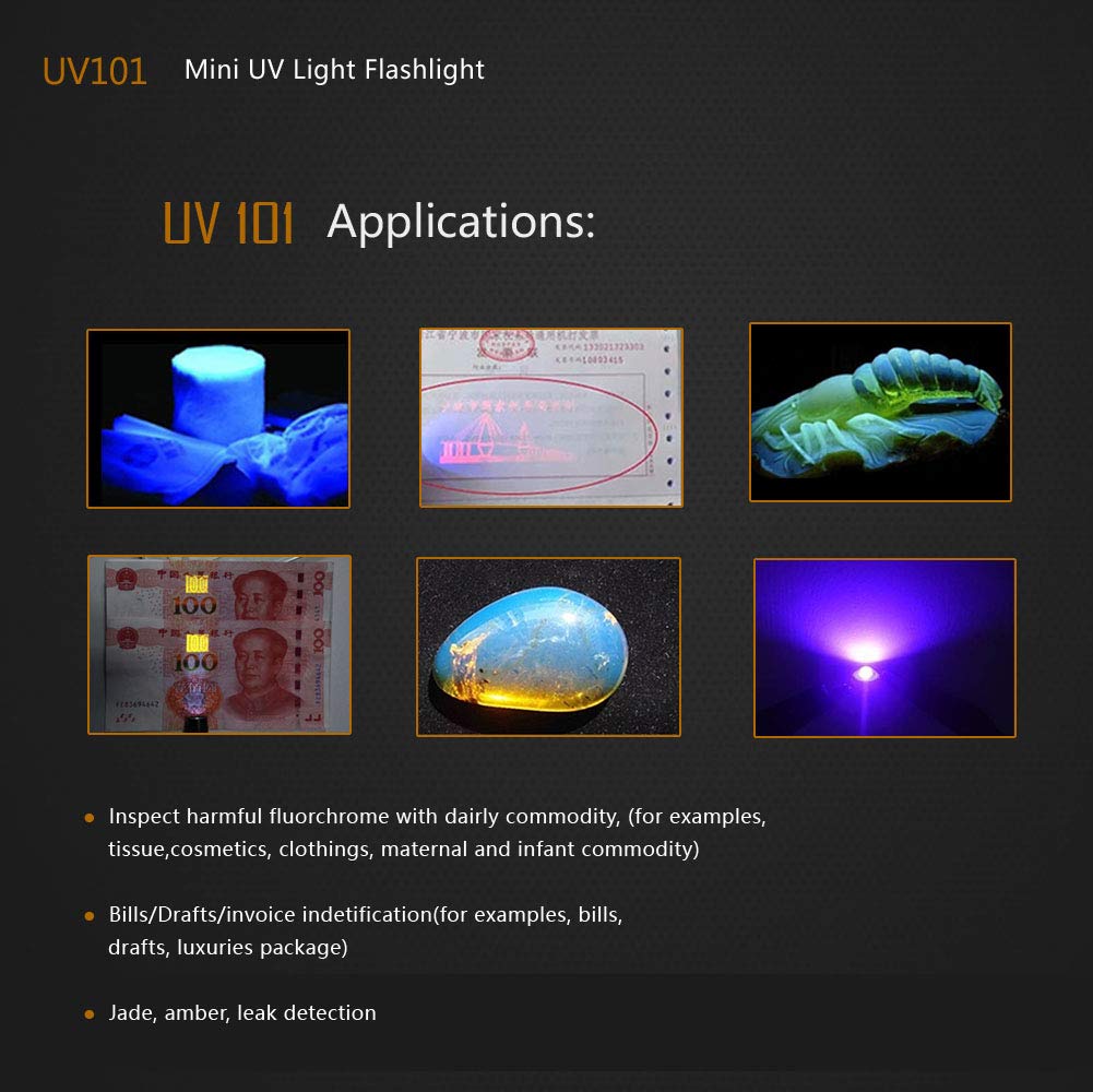 Ing Light Lightfe Uv101 365Nm Flashlight Led Purple Light Identification Handheld Black Uv Torch Aaa Battery For Glue, Pet Urine, Counterfeit Money, Resin… (Led-Uv101-365Nm)