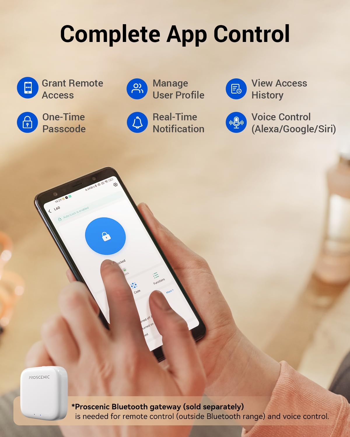 Proscenic L60 Smart Lock [Zinc Alloy Ipx5 Weatherproof] Fingerprint Keyless Entry Door Locks For Front Door, Electronic Digital Deadbolt With App Control, Keypad Code, 2 Keys & Fobs, 1-Year Battery