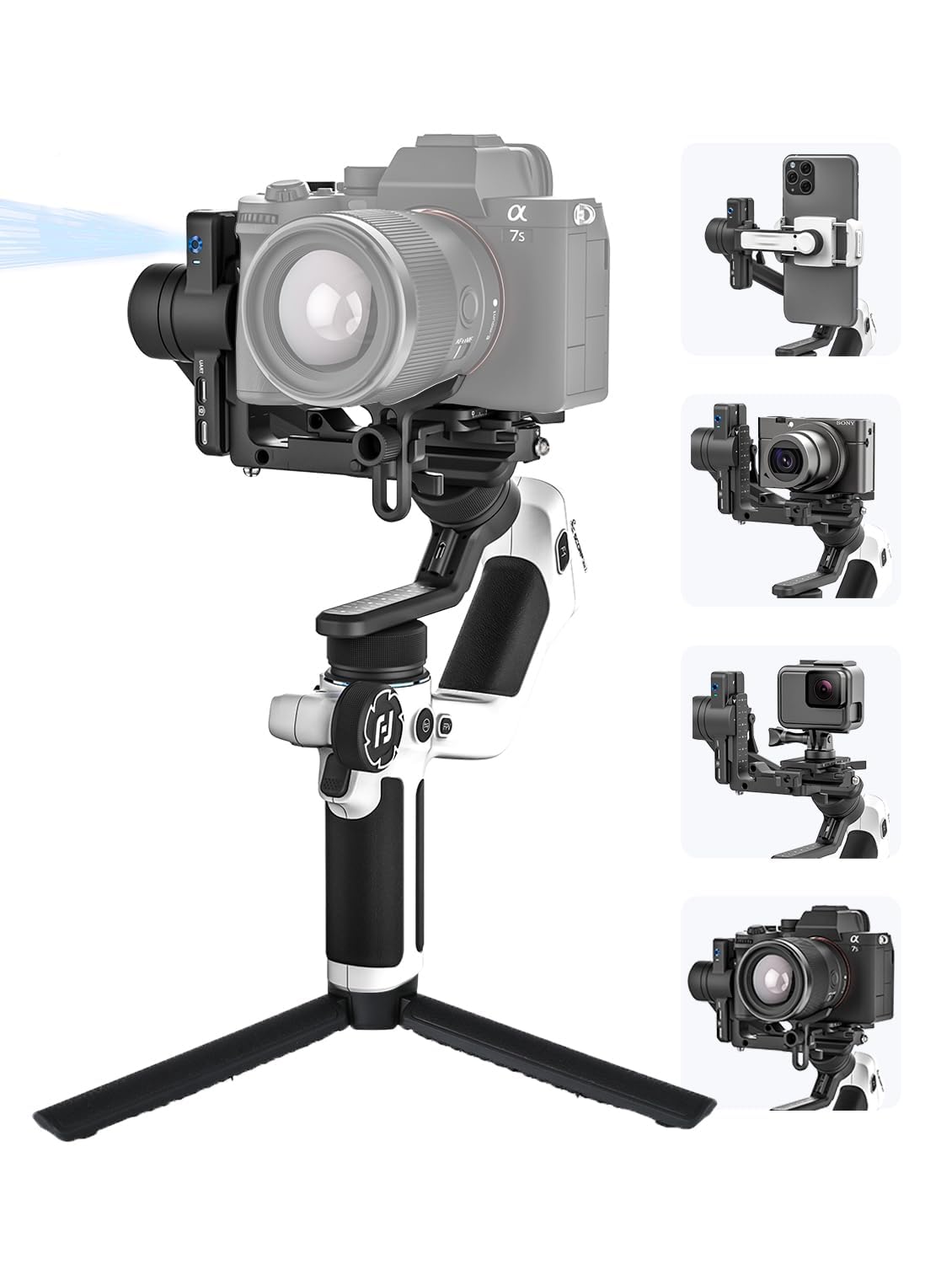 Feiyutech Scorp Mini 2 [White] All-In-One 3-Axis Mirorrless Gimbal Camera Stabilizer For Sony A7Iii Canon R6 Nikon Z30 Fujifilm Gopro11/12 Iphone 16 15 14,Samsung, Ai Tracker,Max 2.65Lb
