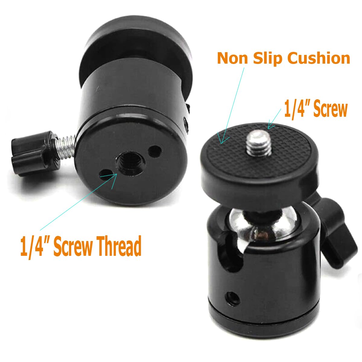 Fotasy 2 Pcs 360° Rotating Swivel Mini Ball Head Ballhead With 1/4" Screw, Mount Bracket Holder Tripod, Aluminium Alloy 2.5Oz Light Weight, Loads 4 Lbs, Compatible With Dslr Smartphone, Action Cameras