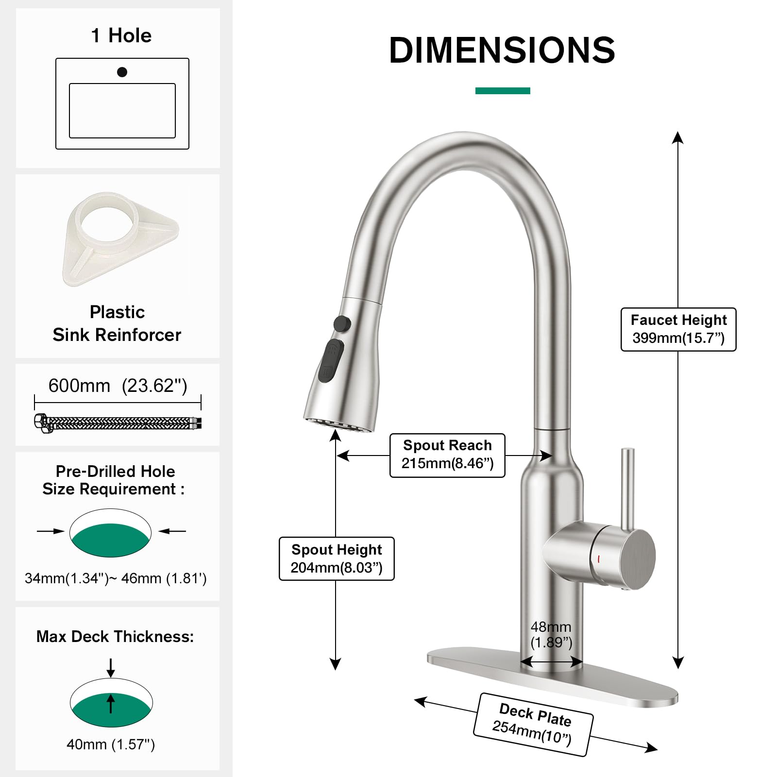 Crea Kitchen Faucets With Pull Down Sprayer, Faucets For Kitchen Sink, Small High Arc Rv Stainless Steel Single Handle Pull Out Kitchen Sink Faucets, Black Kithcen Faucet