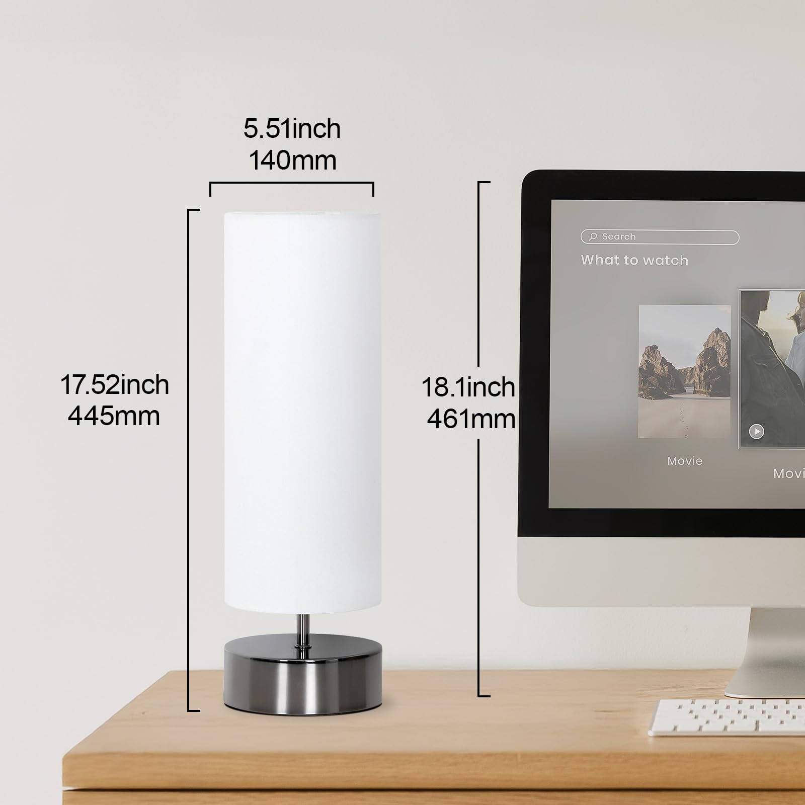 Seaside Village Touch Table Lamp, 3-Way Dimmable Modern Minimalist Accent Bedside Lamp With Cylinder Fabric Shade, Night Light Nightstand Desk Lamp For Bedroom Living Room Kitchen, 9W Led Bulb Included