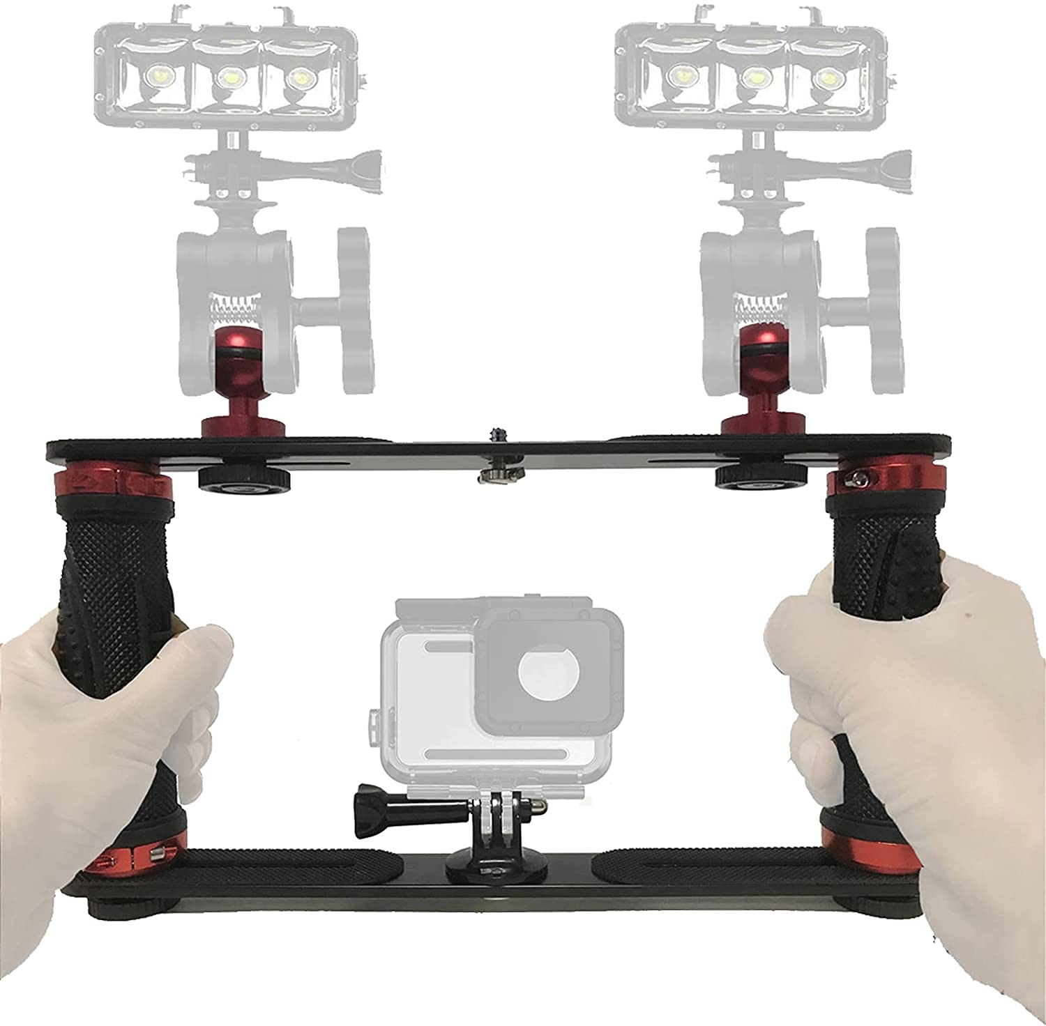 Auxphome Aluminium Alloy Underwater Handheld Support Stabilizer Holder Video Light Dive Light Stand Tray With Two 1'' Ball Handle For Action Camera And Any Other Camera With 1/4 Inch Screw Hole