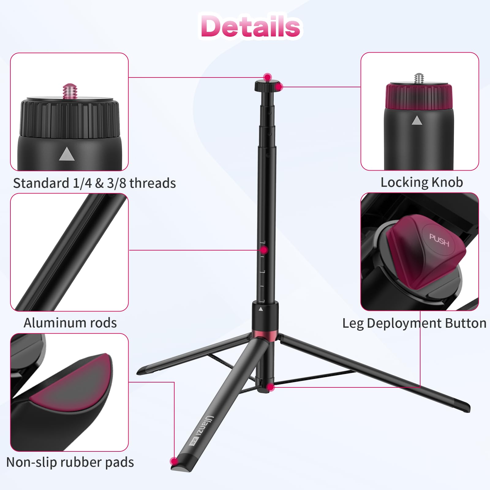 Ulanzi At-01 Extendable Light Stand Tripod, 59" Portable Vlog Camera Tripod Stand, Aluminum Camera Tripod For Camera Video Light Smartphone, Lightweight For Travel