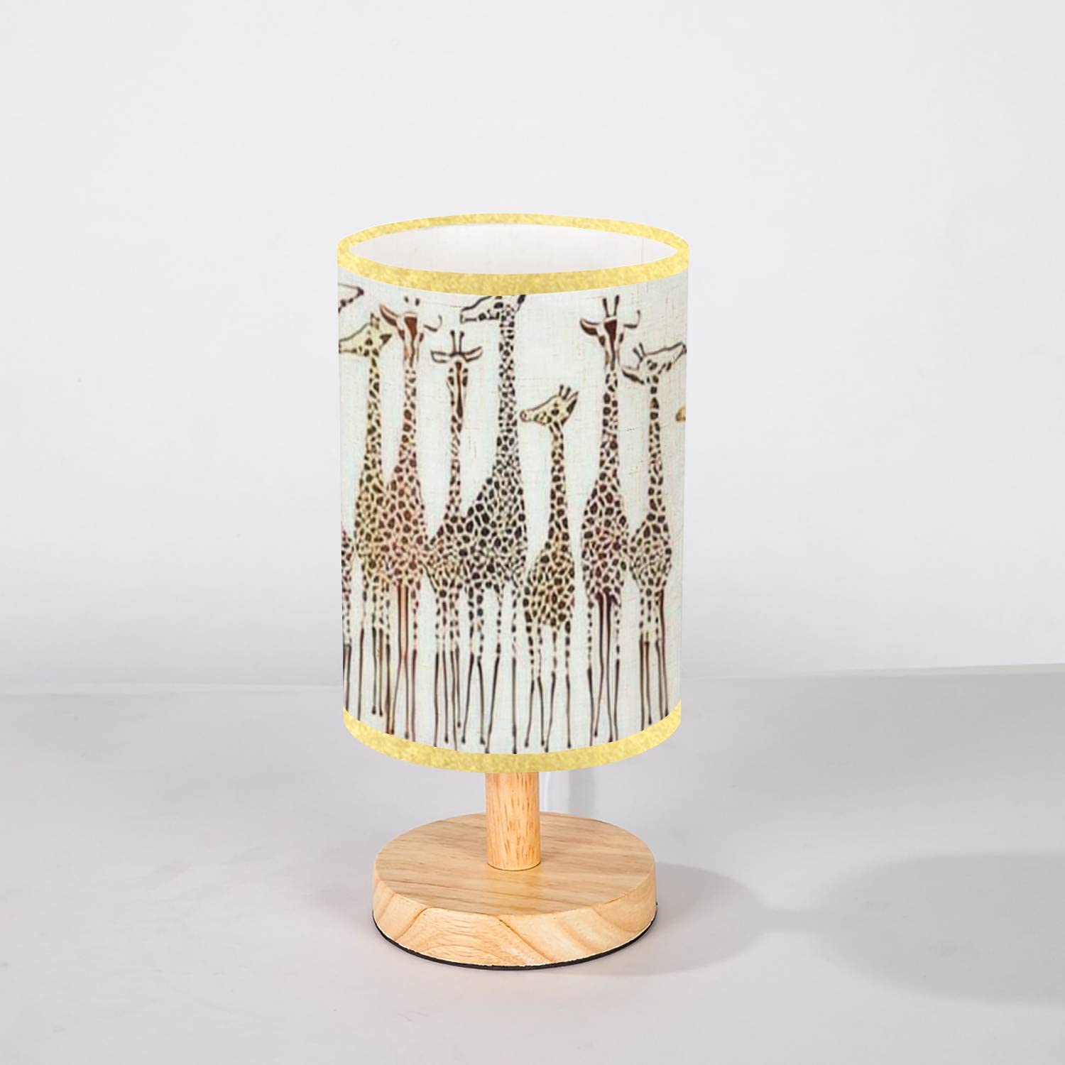 Lopyeijfg Minimalist Bedside Table Lamp Giraffes Wood Nightstand Lamp Bedside Desk Lamp Wood Base Flaxen Fabric Shade For Bedroom Living Room, 5.5X11Inch