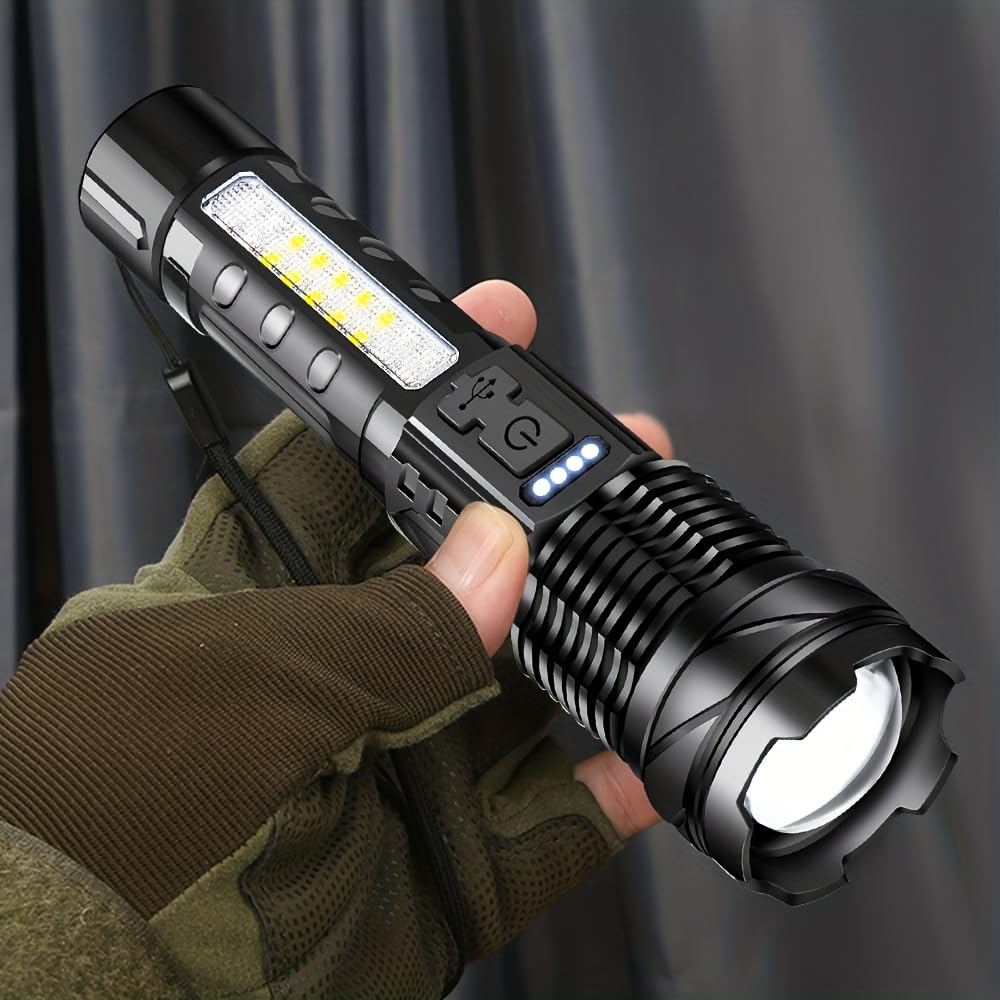 Mviocs Led Flashlight Rechargeable, Bright Zoomable Led Flashlights With High Lumens And 7 Modes, Powerful Emergency Flashlights Camping, Hiking, Dog Walking, And Outdoor Use (1Pack)