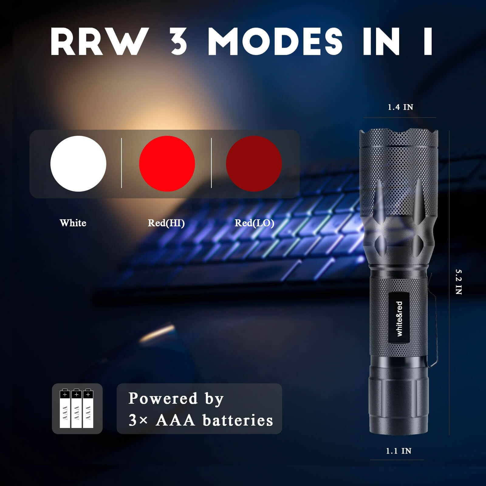 Metii  Red Flashlight Combo, Bright White &High/Low Power Red Light Options With Memory, Zoom Lens, Rechargeable Battery, Small Portable Led Torch For Aviation, Astronomy, Night Vision