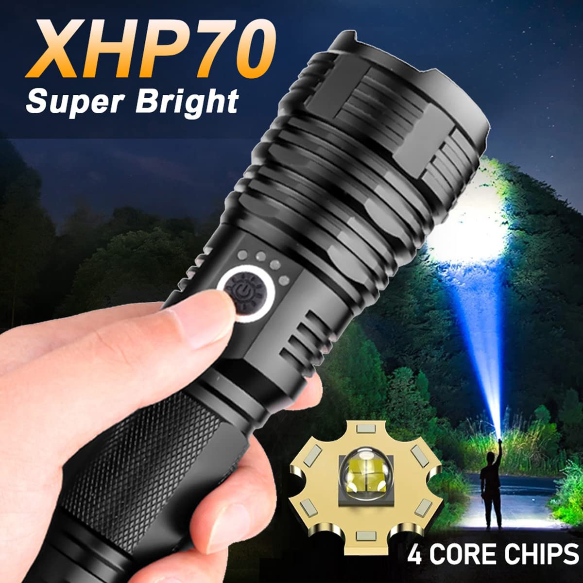 Swanlake Super Flashlight Led Rechargeable Flashlights High Lumens 100000 Lumens Tactical Flashlights, Zoomable Waterproof Flashlight 5 Modes For Emergencies, Camping, Hiking, Hunting(Small)