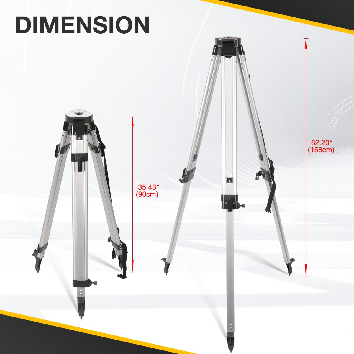 Mountlaser Lightweight Aluminum Surveying Tripod 62.2" With 5/8-Inch 11-Threaded Flat Head And Dual Lock，9 Ft Dual Sided Telescopic Aluminum Grade Rod For Precise Construction Measurement,Land Surveying
