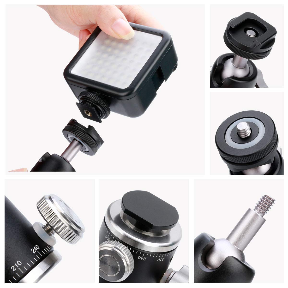 Fayeegin Camera Tripod Mini Ball Head Mount With Cold Shoe - Metal Professional Panoramic Ballhead 360° Pan 90° Tilt Tripod Mount Adapter With 1/4" Screw For Dslr Camera/Light Stand/Cell Phone/Monopod/Gopro